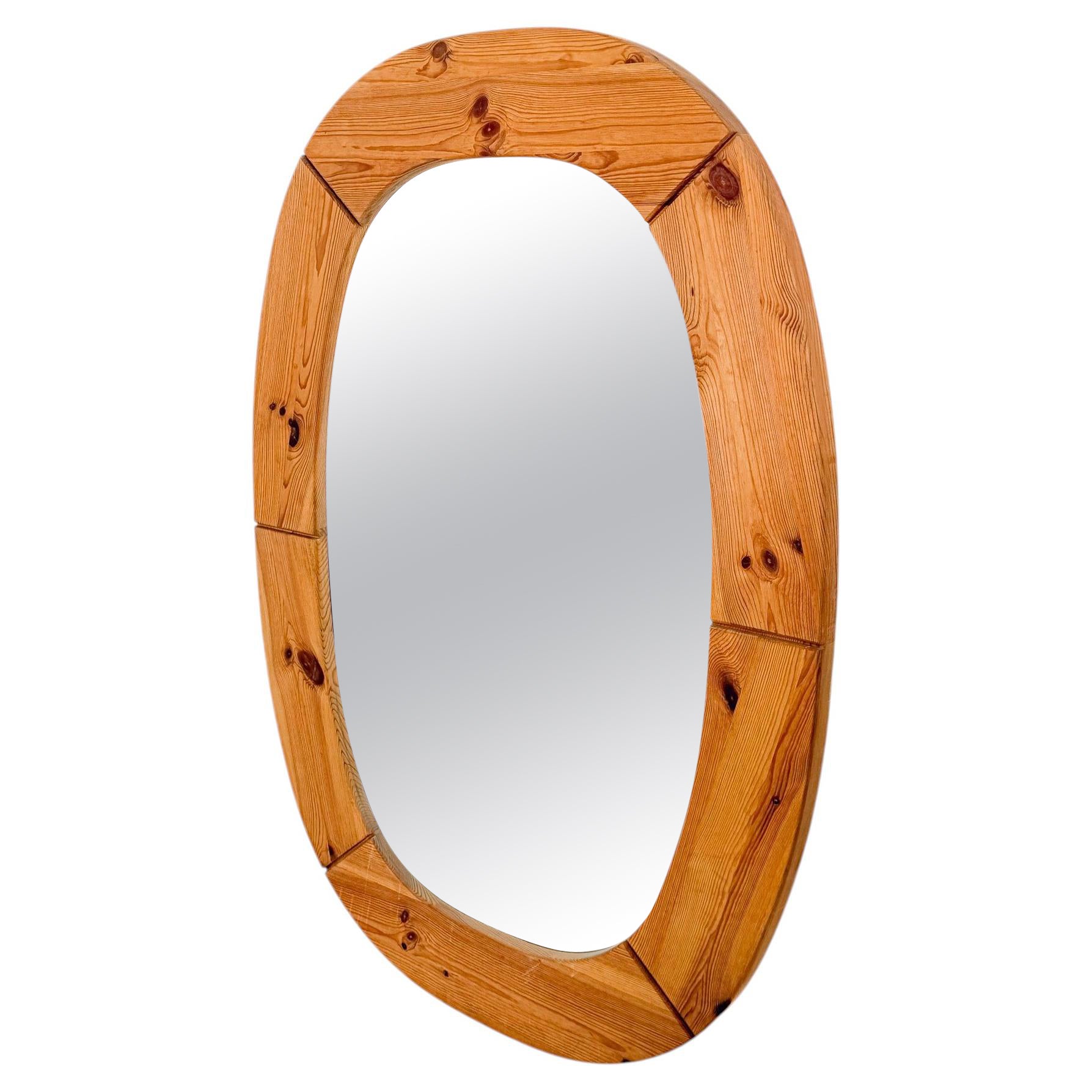 Swedish Pine Mirror by Glas Mäster, Markaryd, 1970s For Sale