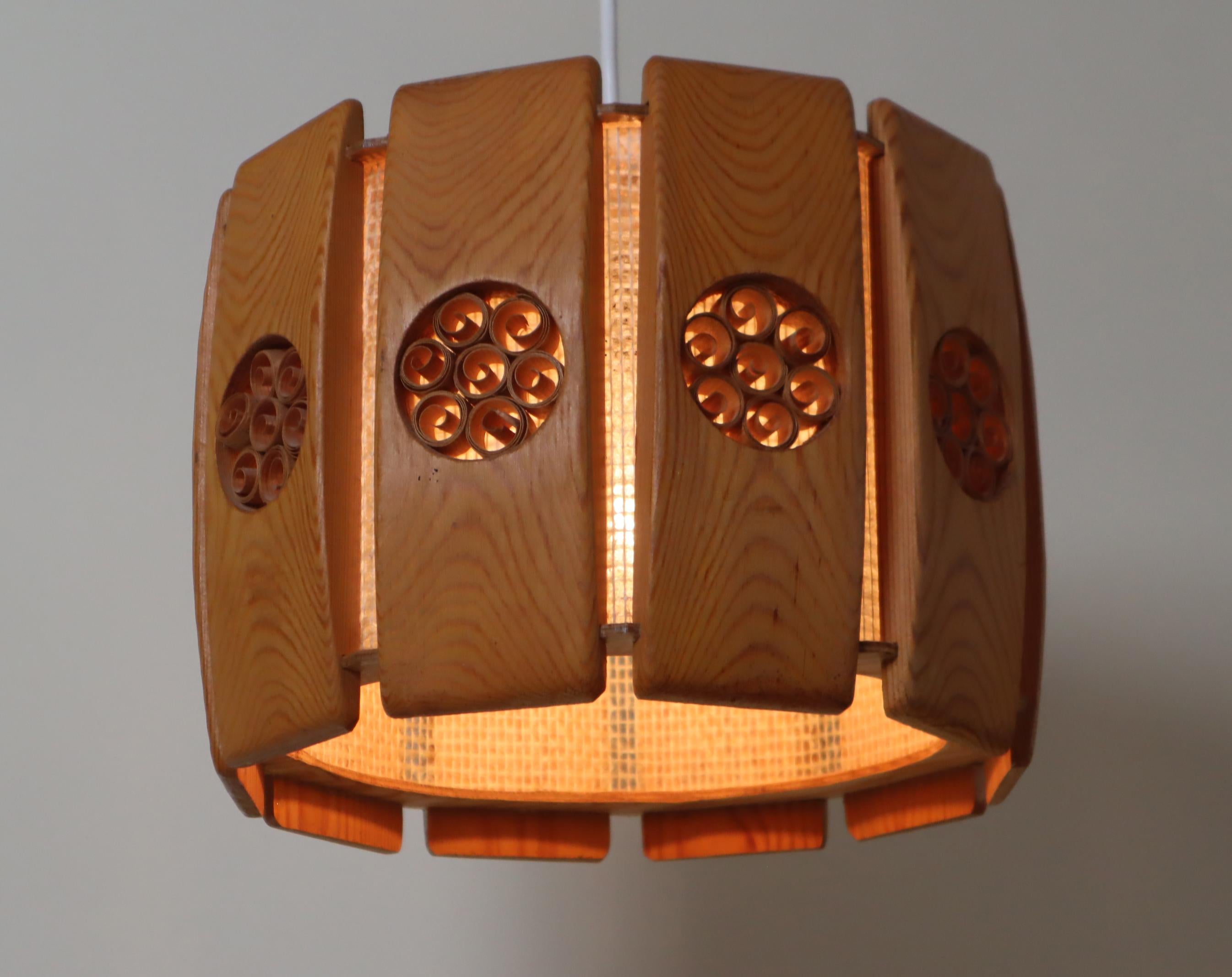 Swedish Pine Pendant Lamp With Chipboard Decorations For Sale 4