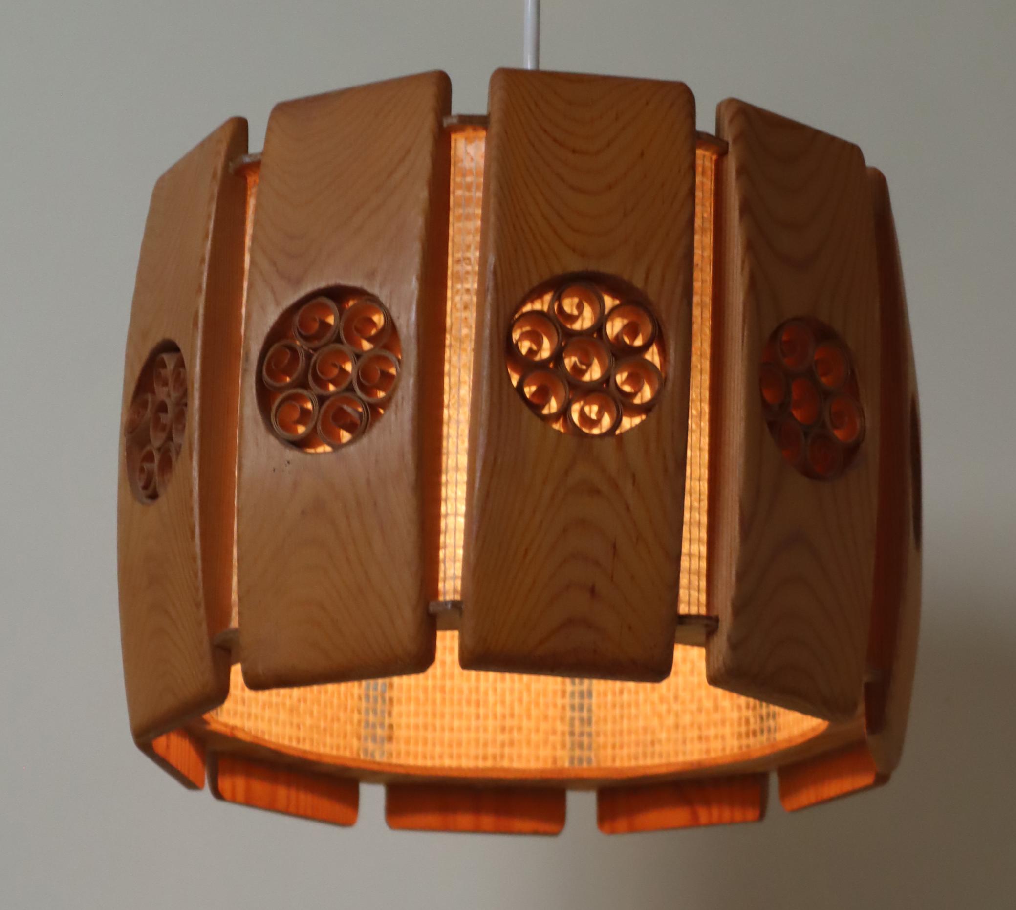 Swedish Pine Pendant Lamp With Chipboard Decorations For Sale 5