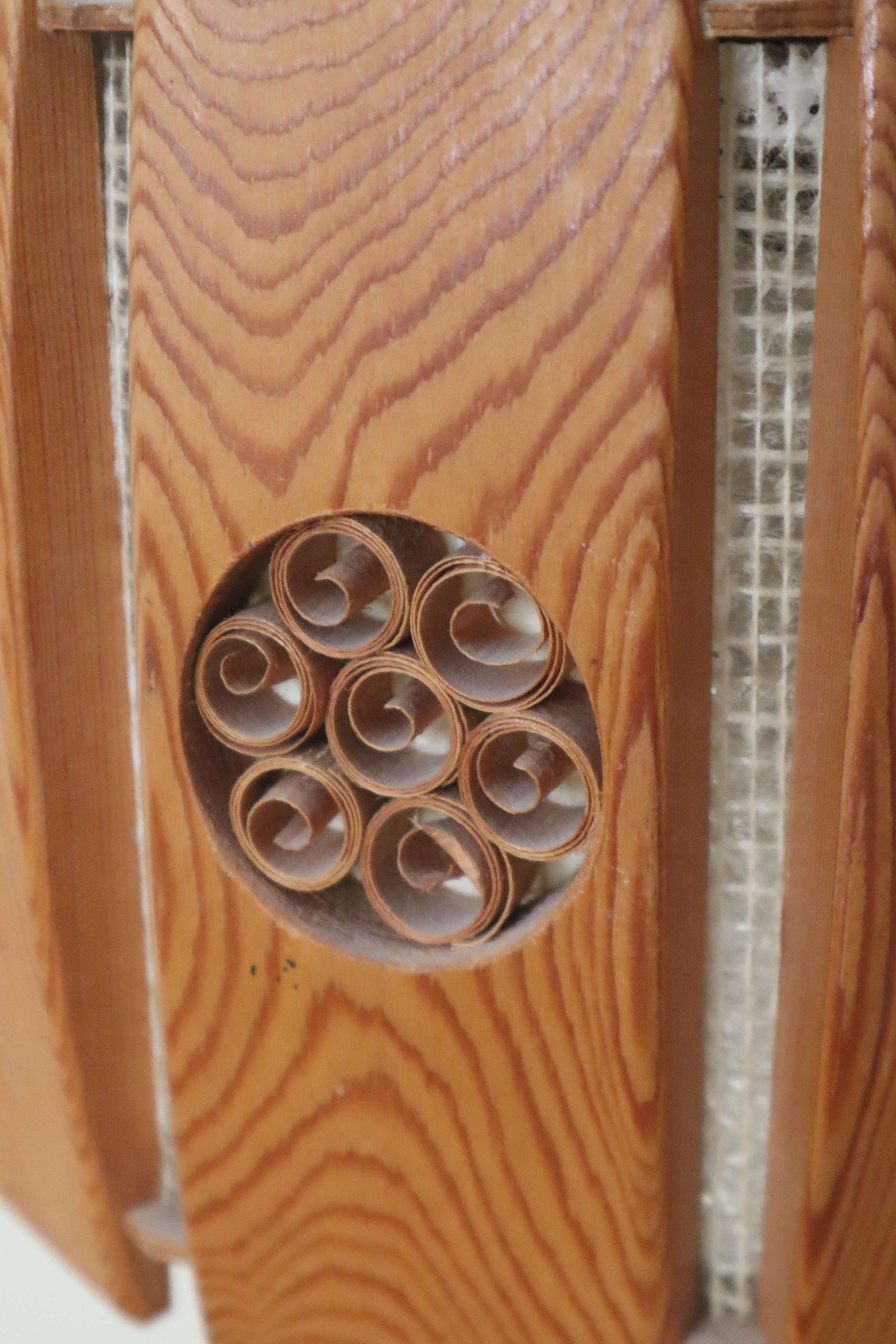 Mid-20th Century Swedish Pine Pendant Lamp With Chipboard Decorations For Sale