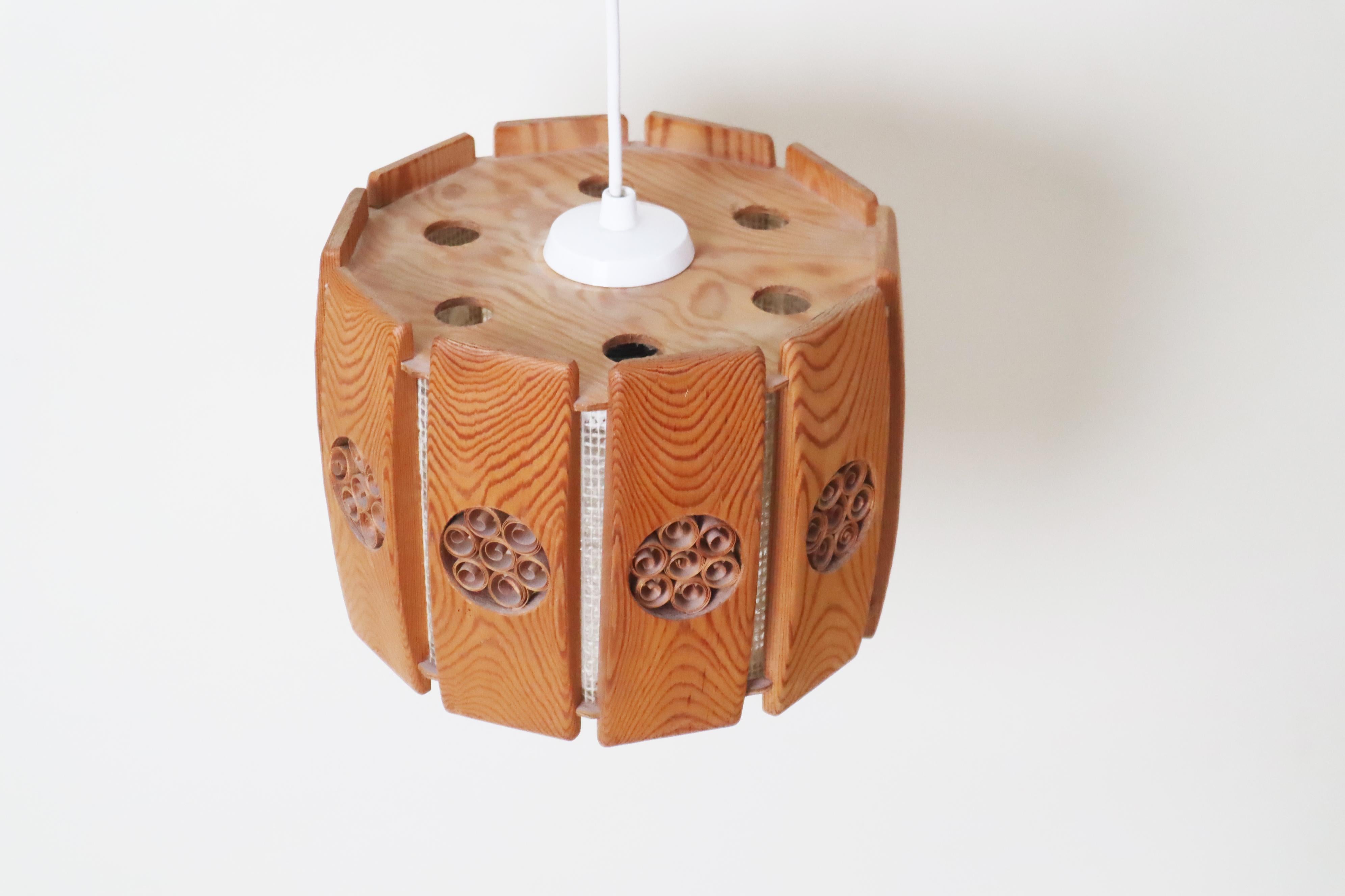 Swedish Pine Pendant Lamp With Chipboard Decorations For Sale 1