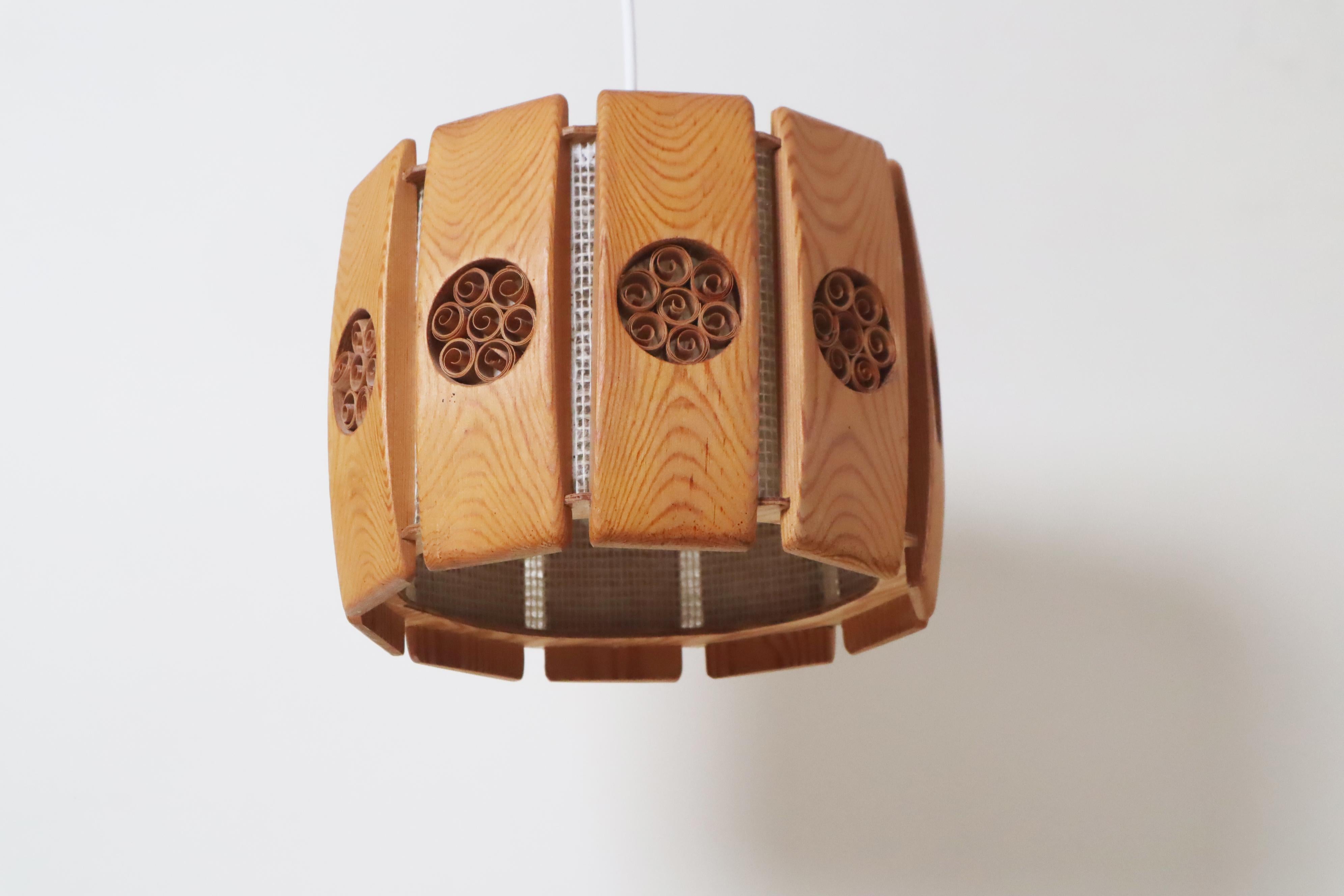 Swedish Pine Pendant Lamp With Chipboard Decorations For Sale 2