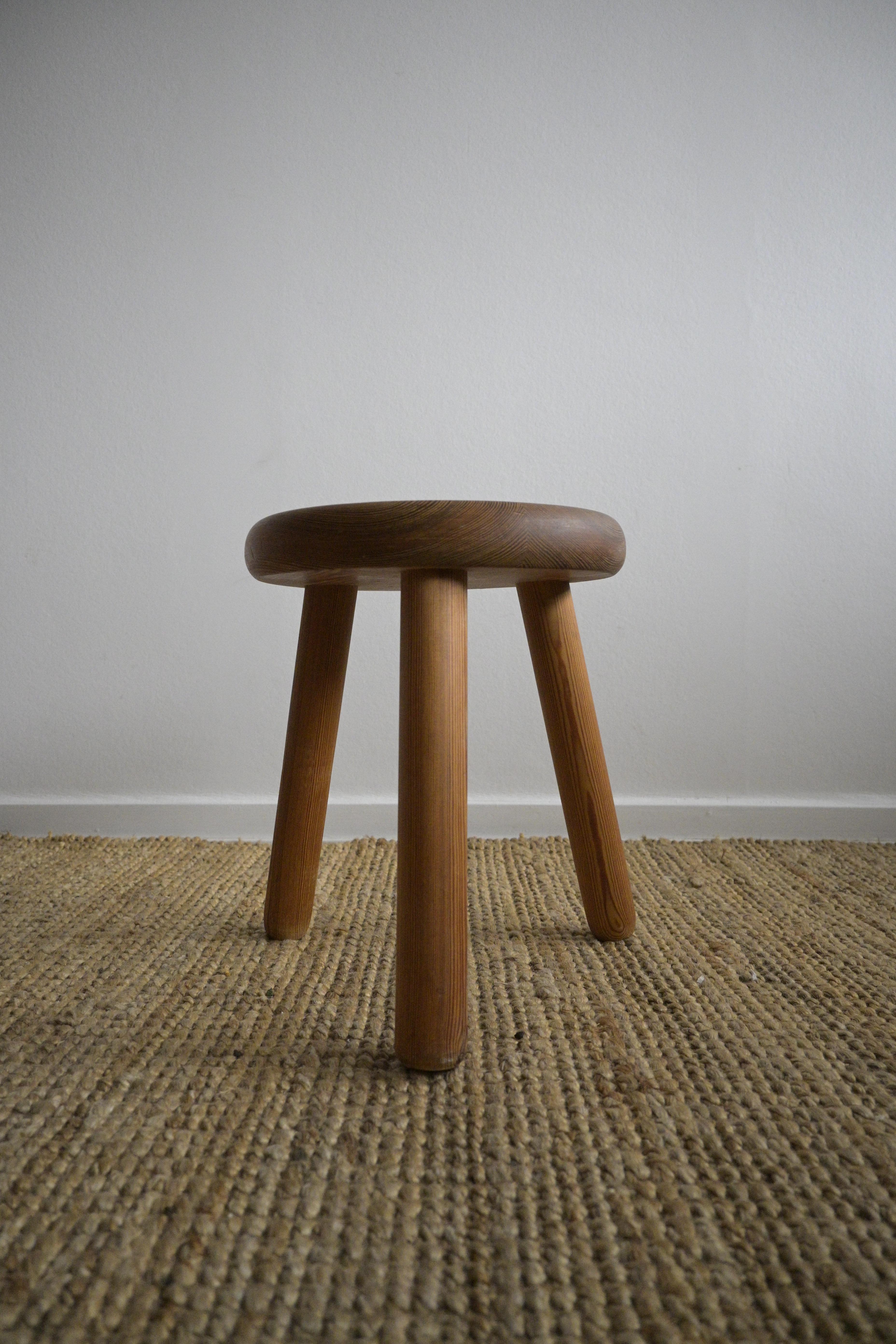 Hand-Crafted Swedish Pine Stool ca 1960 For Sale