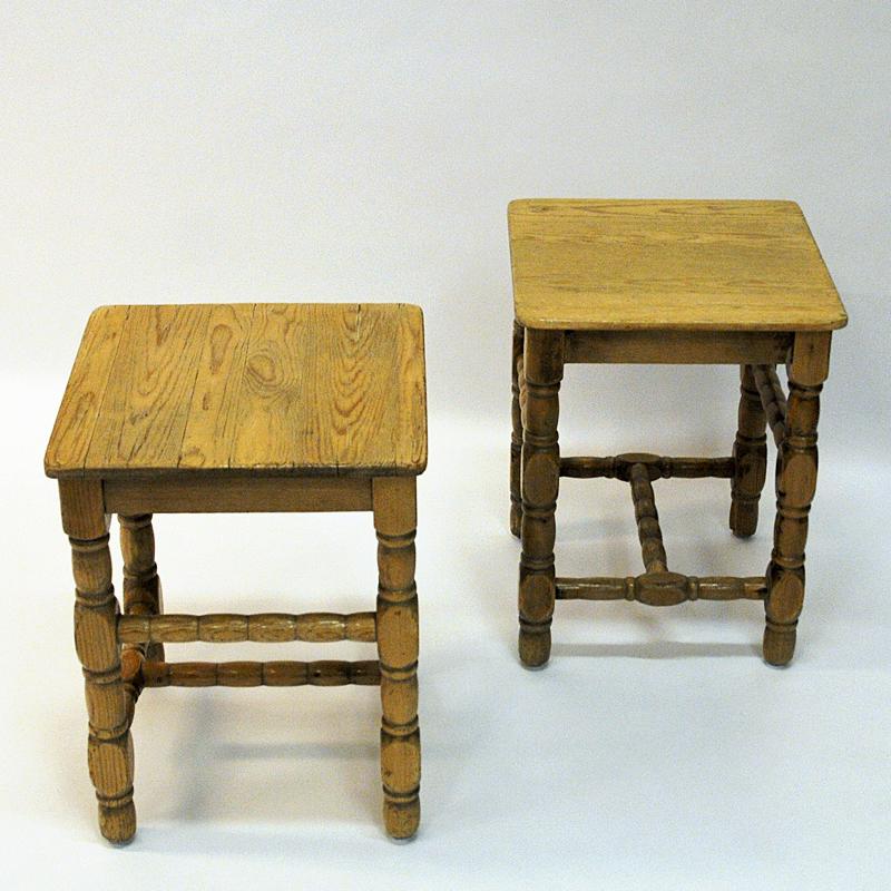 Early 20th Century Swedish Pine Stool Pair in Barock Style, 1920s