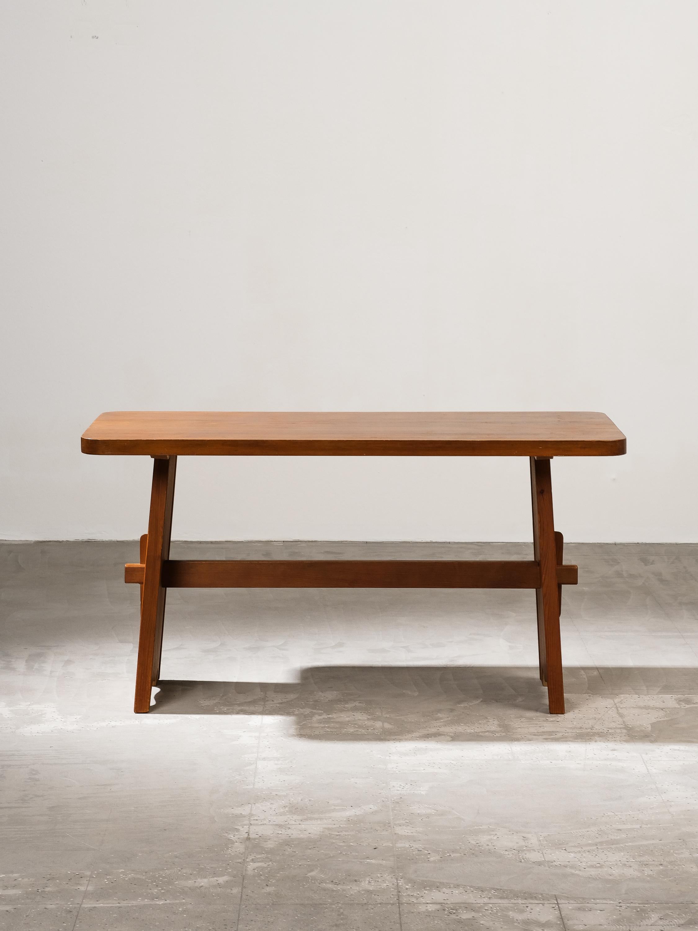 Swedish Pine Trestle Dining Table, Style of Malmsten, Malmvall or Hjorth, 1940s en vente 8