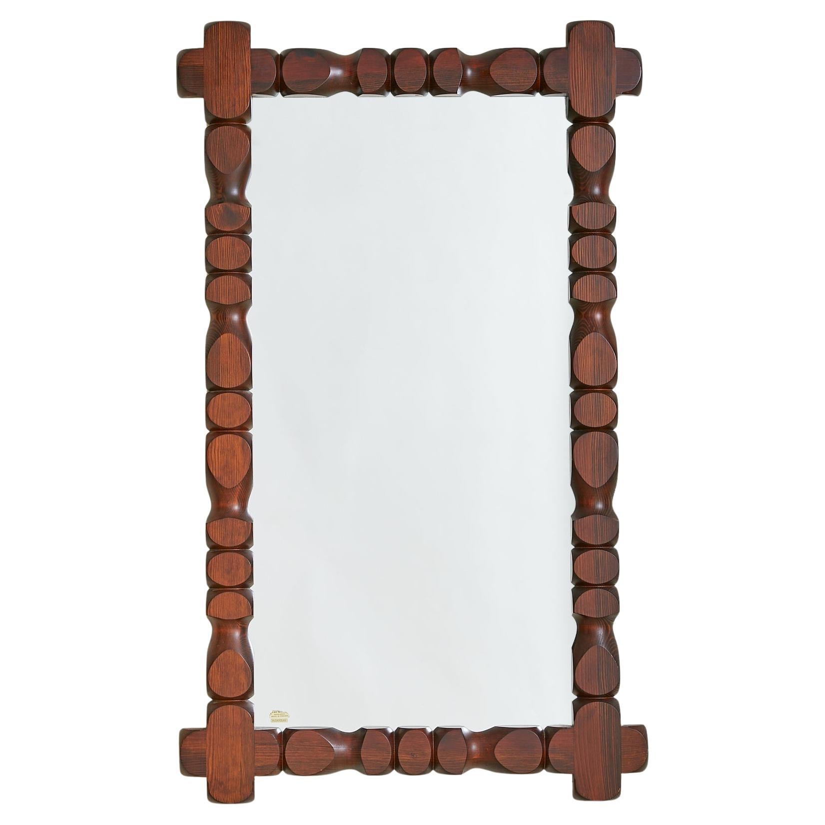 Swedish Pine Wall Mirror by Glas Mäster Markaryd No. 01, 1970s