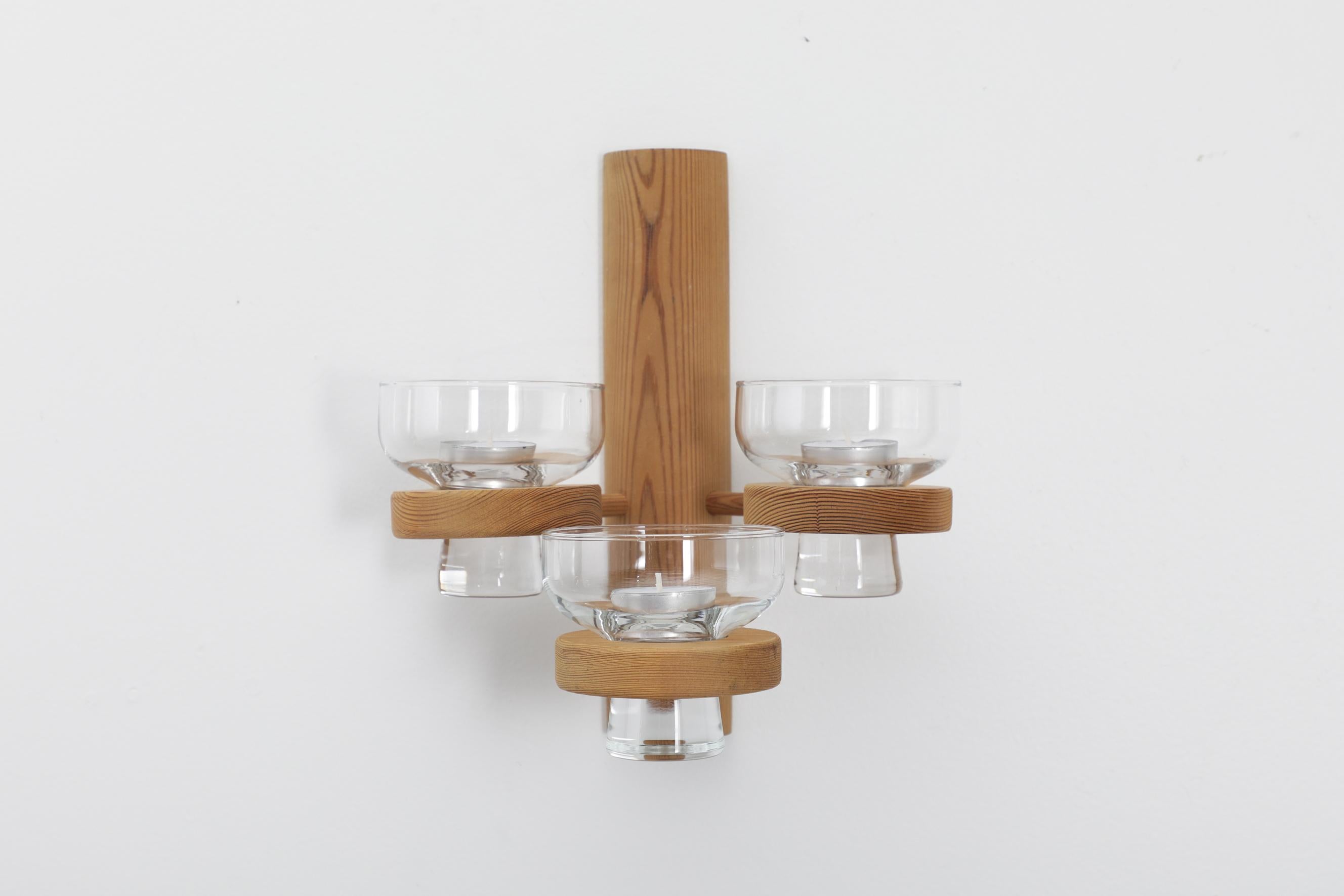 Mid-Century Modern Swedish Pine Wall Mounted Candelabra