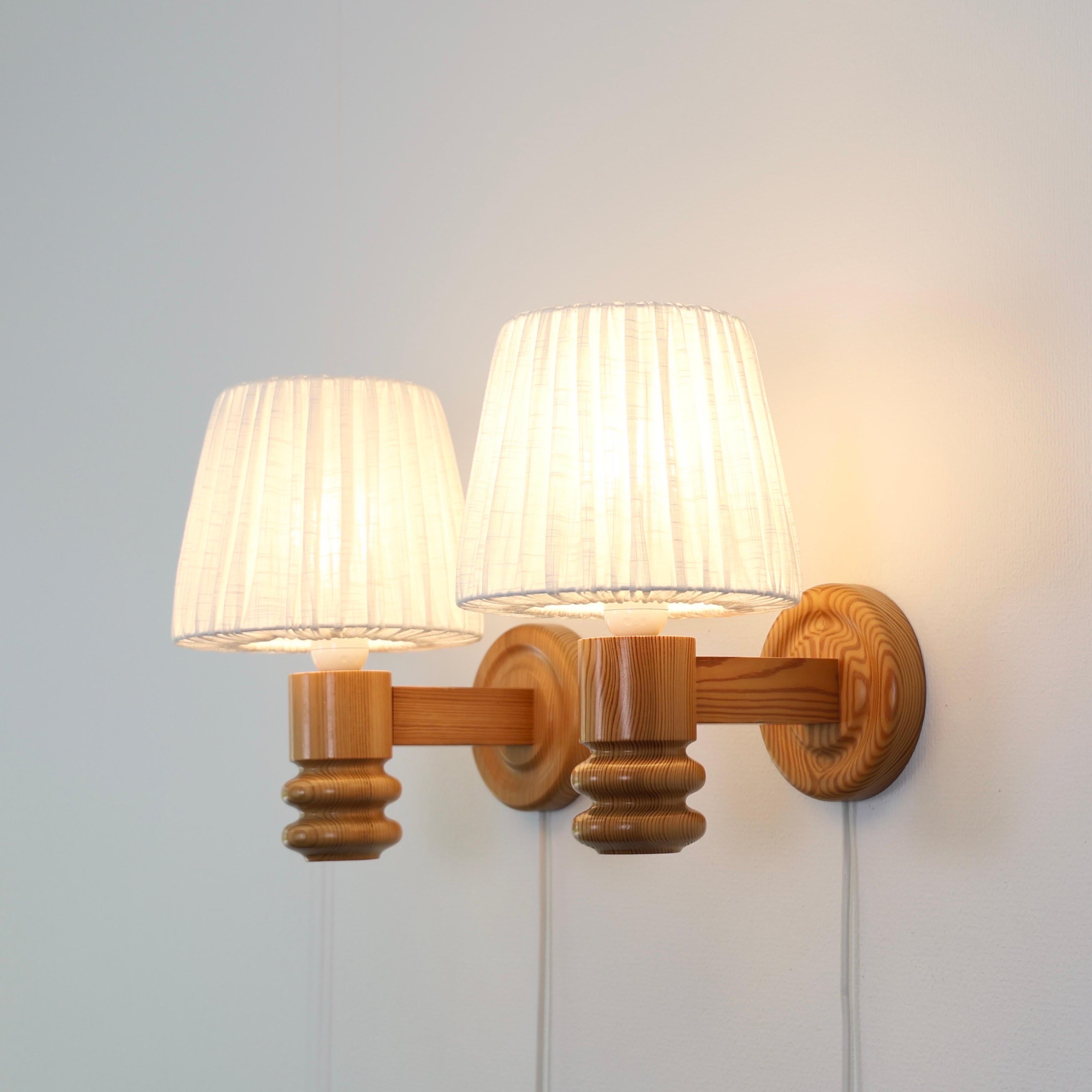 Swedish Pine Wood Wall Lamps by Solbackens Svarveri, Sweden, 1970s For Sale 4