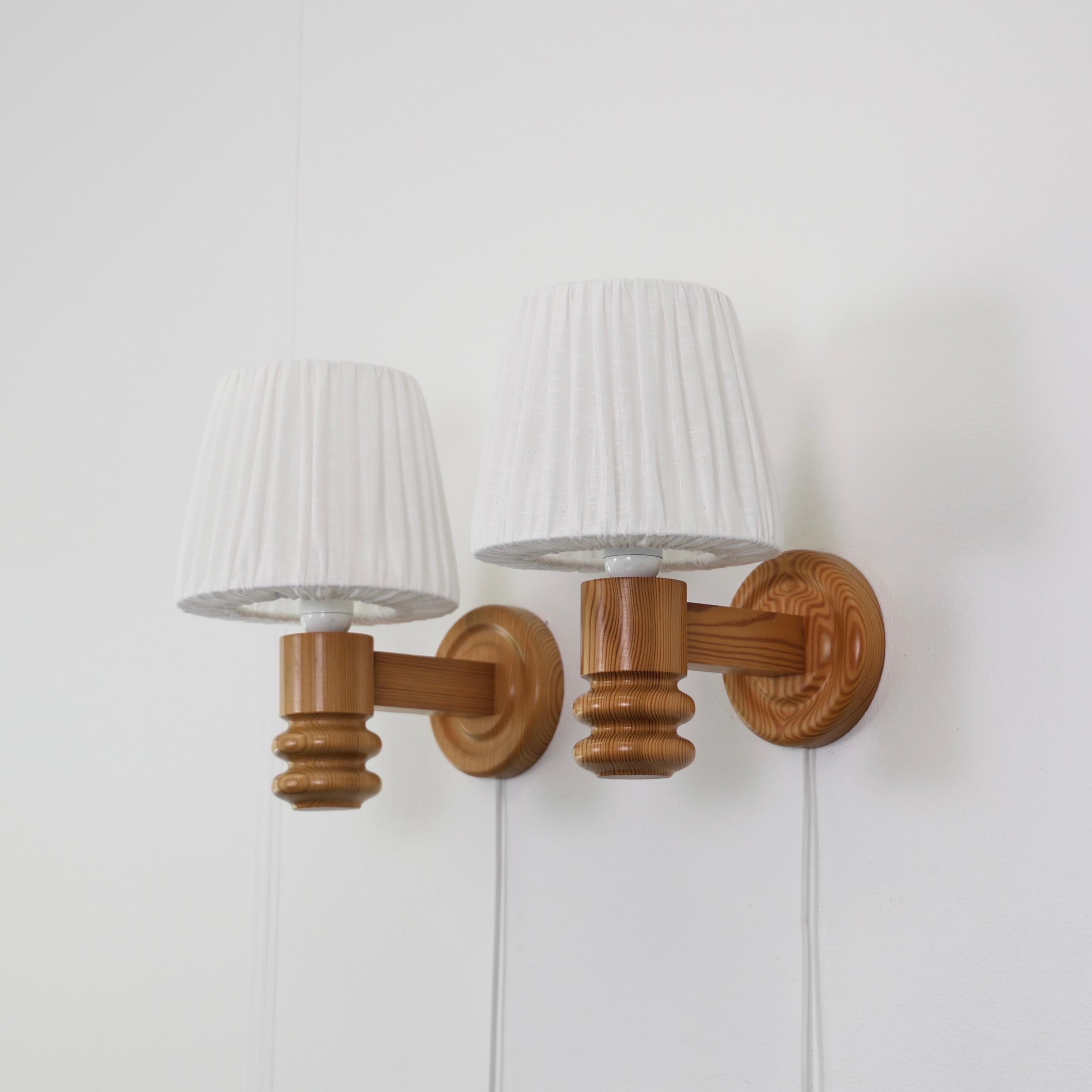 Scandinavian Modern Swedish Pine Wood Wall Lamps by Solbackens Svarveri, Sweden, 1970s For Sale