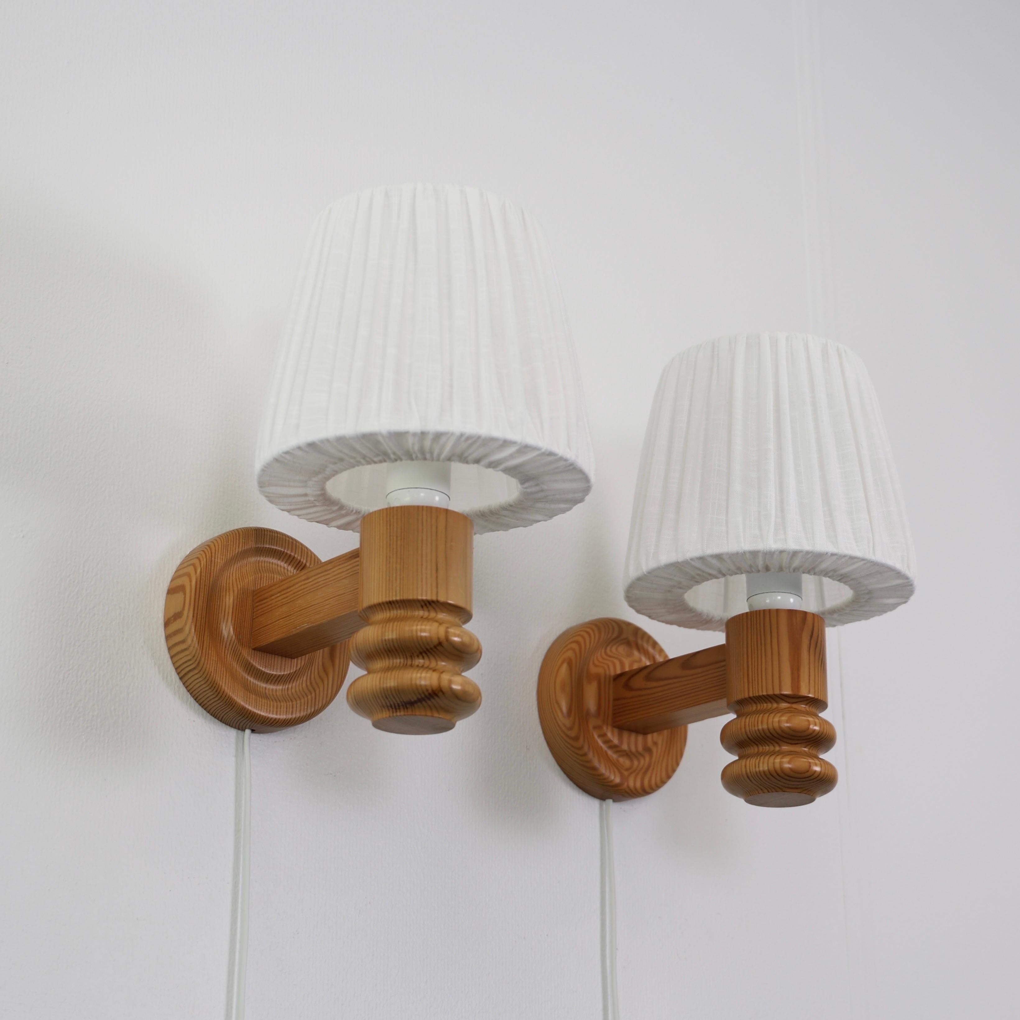 Late 20th Century Swedish Pine Wood Wall Lamps by Solbackens Svarveri, Sweden, 1970s For Sale