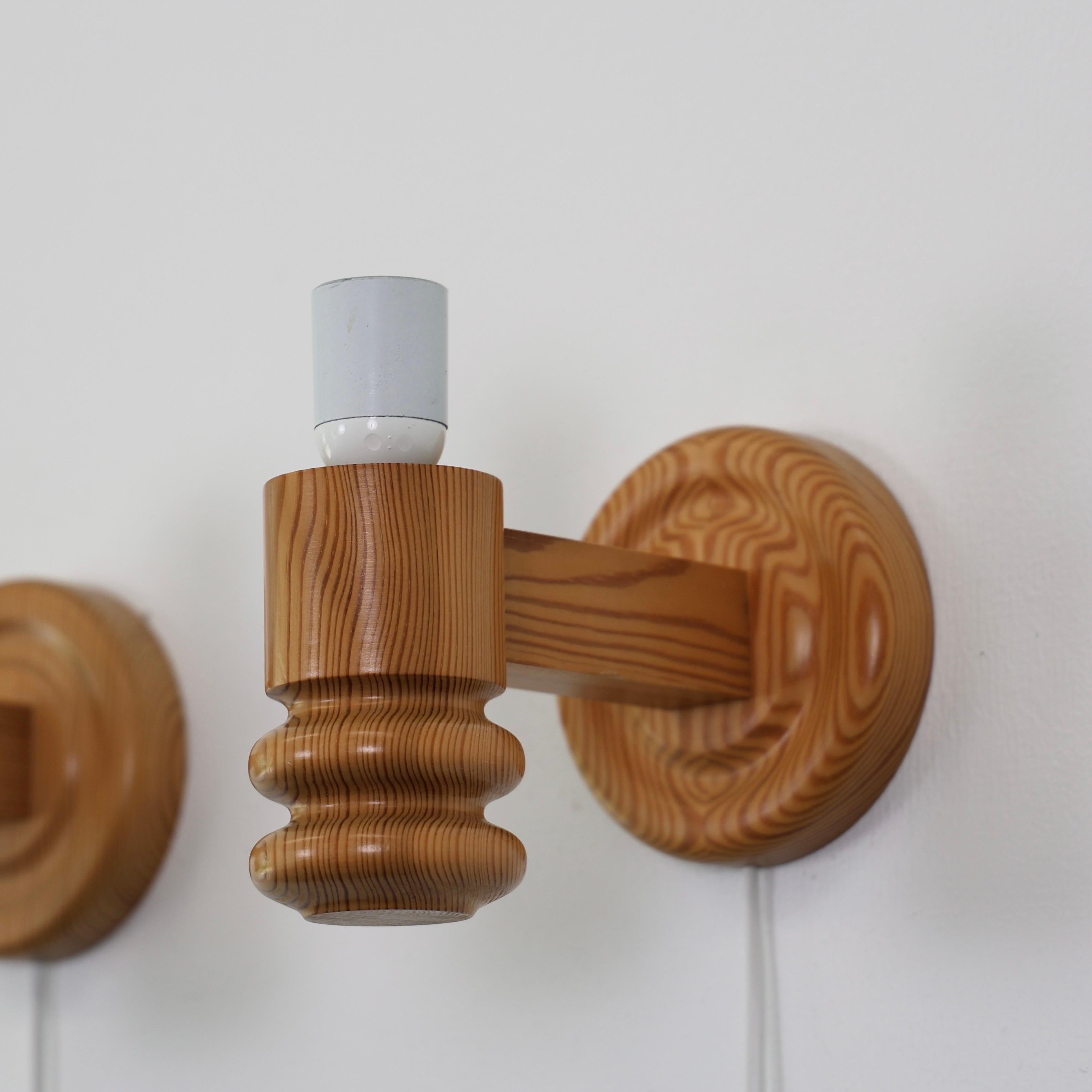 Swedish Pine Wood Wall Lamps by Solbackens Svarveri, Sweden, 1970s For Sale 1