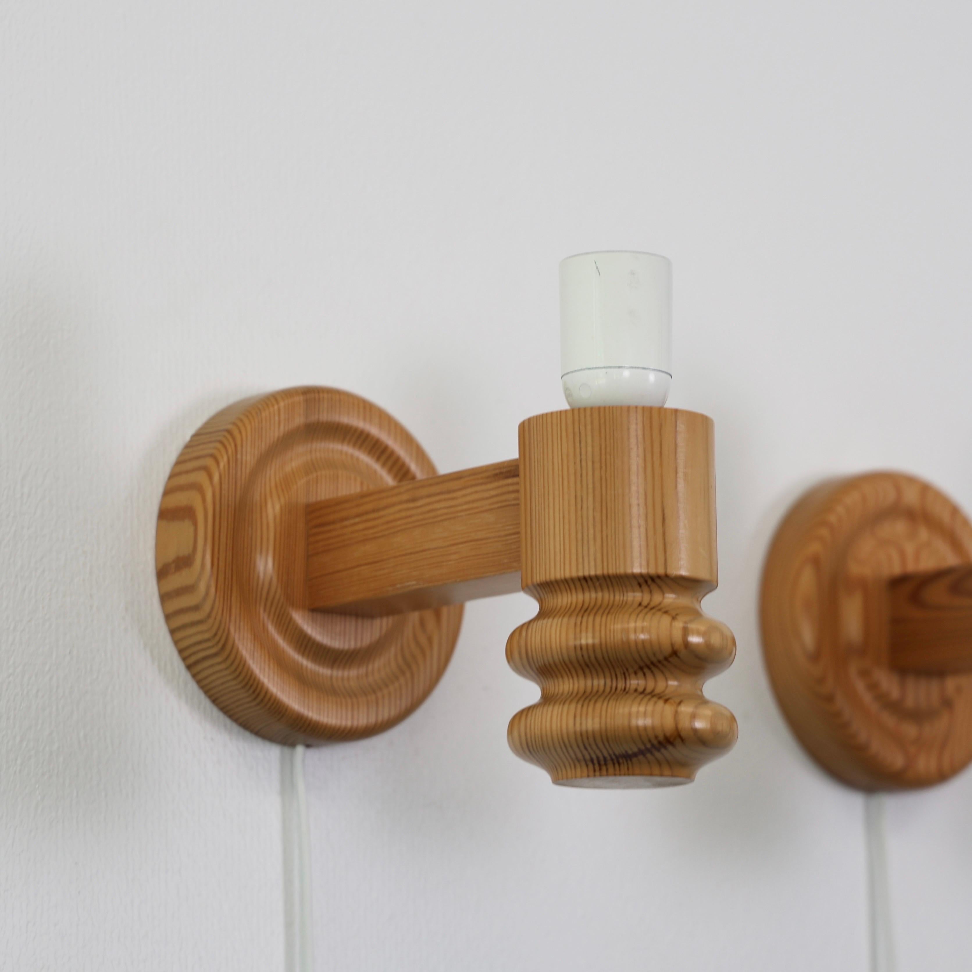 Swedish Pine Wood Wall Lamps by Solbackens Svarveri, Sweden, 1970s For Sale 2