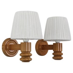 Swedish Pine Wood Wall Lamps by Solbackens Svarveri, Sweden, 1970s