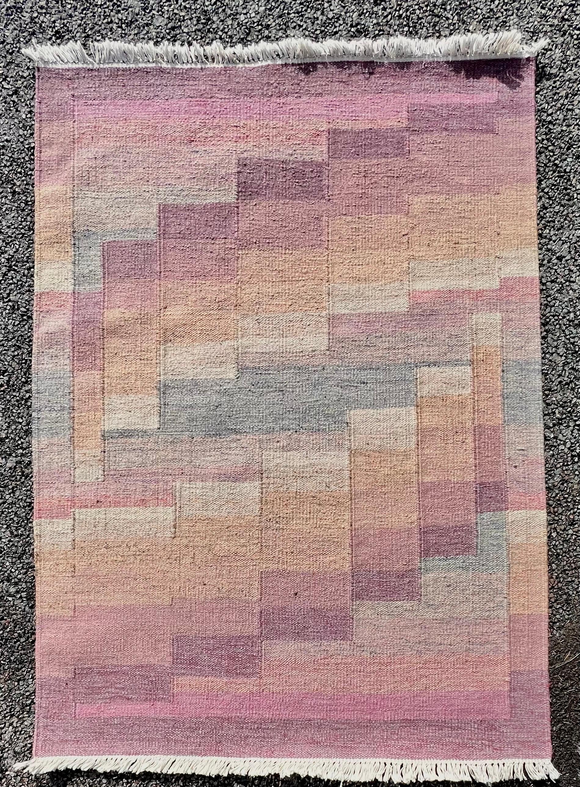 Scandinavian Modern Swedish Pink and Grey Rug, Handcrafted, 1950s For Sale