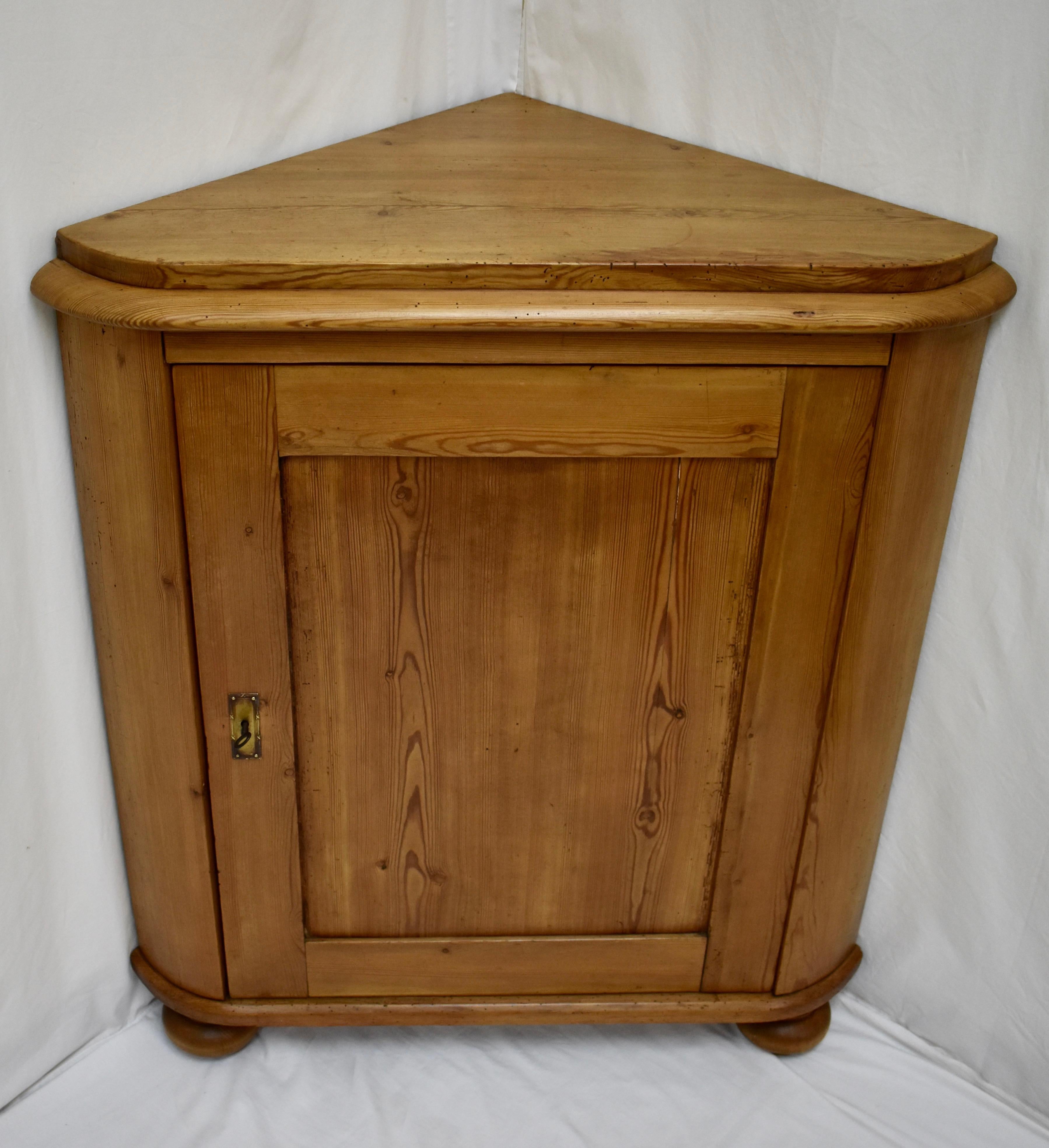 Swedish Pitch Pine One Door Corner Cupboard In Good Condition In Baltimore, MD