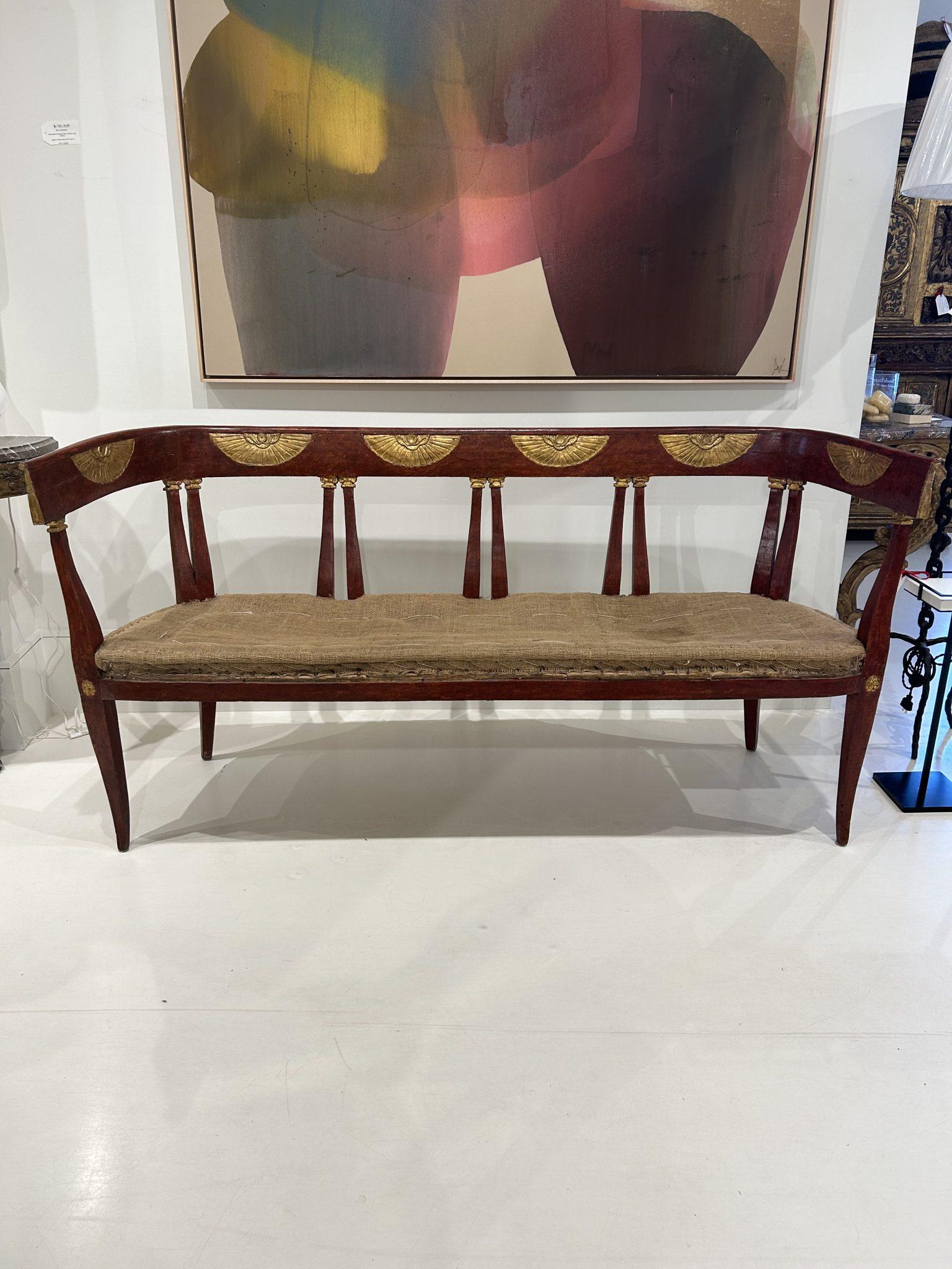 This beautifully polychromed bench adds a subtle pop of color. Place in any space to create interest. 