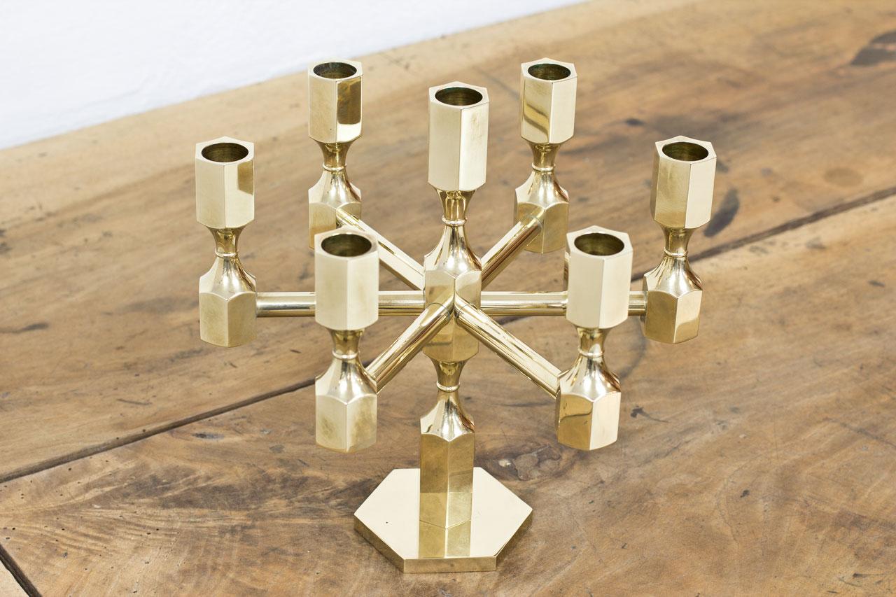 Post-Modern Swedish Postmodern Brass Candelabra by Lars Bergsten for Gusum, Sweden