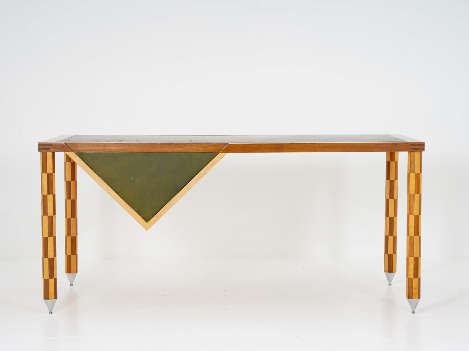 Swedish Post-Modernist Desk in Wood and Leather In Good Condition In Karlstad, SE