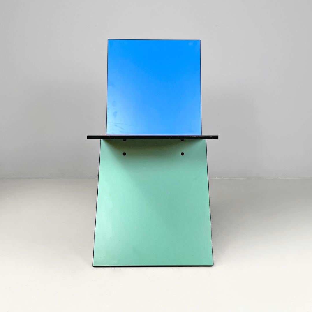 Swedish postmodern colorful formica chair Vilbert by Verner Panton for Ikea 1993
Chair model Vilbert in blue, purple, green, red and grey formica with black edges. The structure follows geometric and regular lines, and is composed of rectangular
