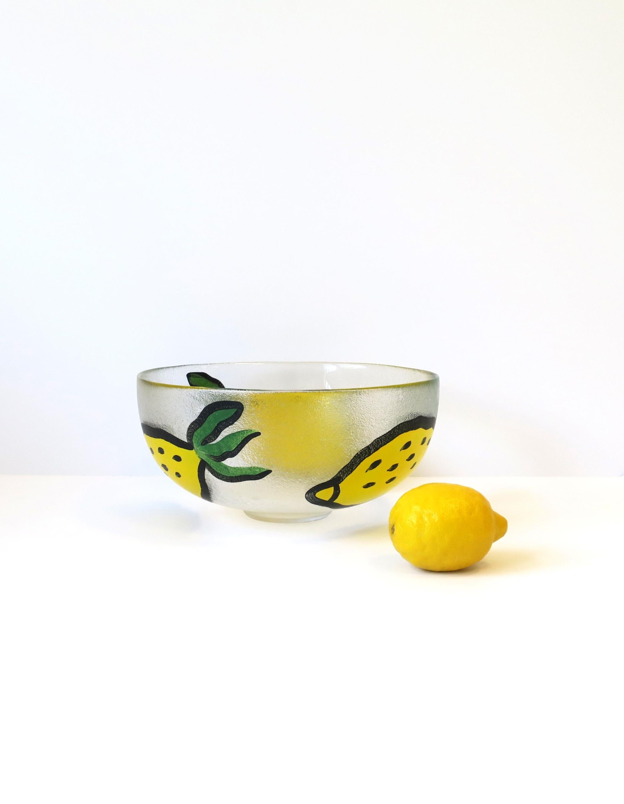 Glass Swedish Postmodern Lemons Centerpiece Bowl by Ulrica Hydman-Vallien, 1990s For Sale