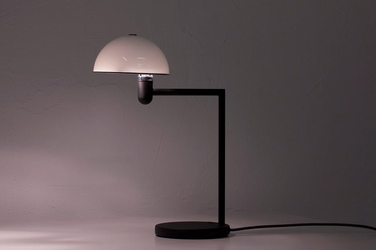 Swedish Postmodern Table Lamp in Opaline Glass and Steel 2