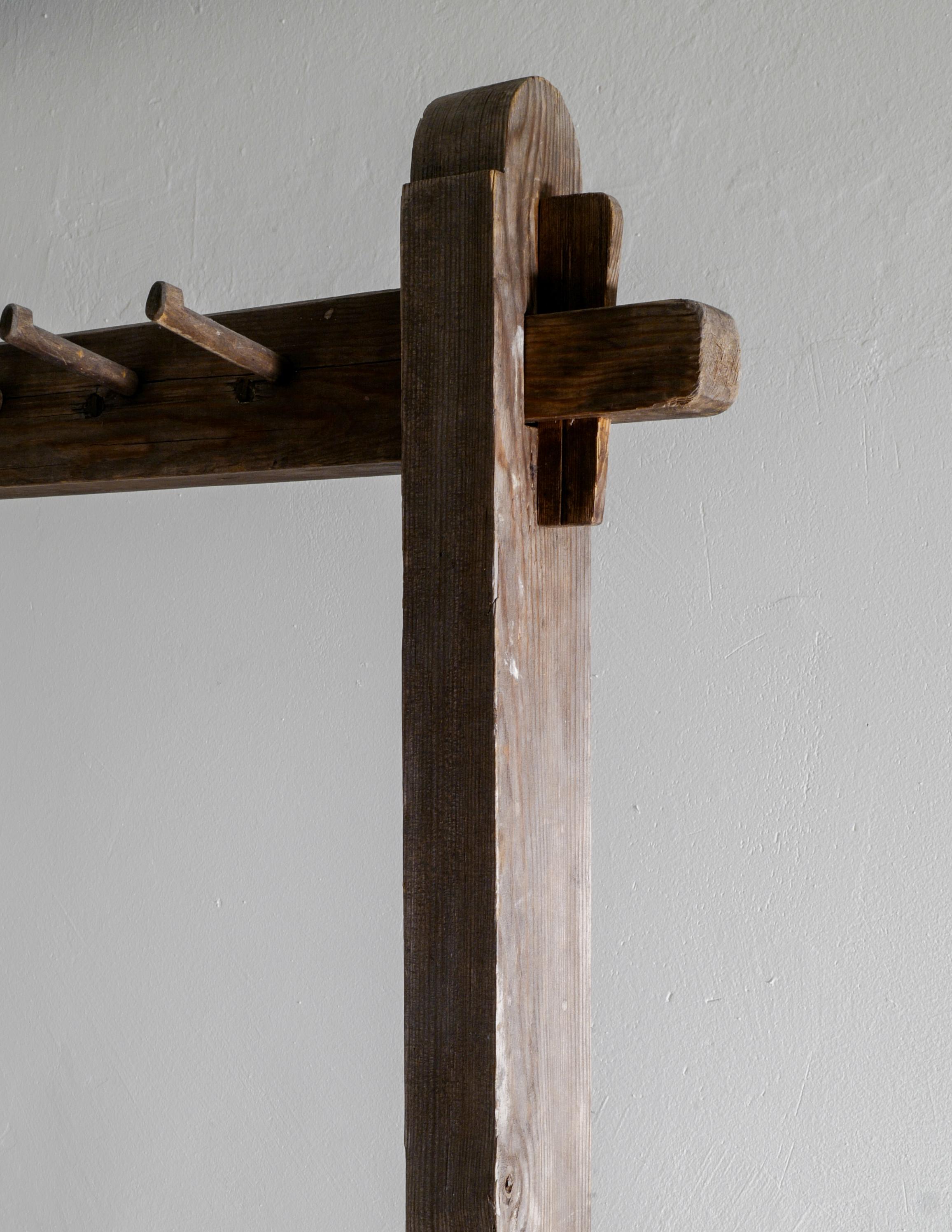 Swedish Wabi Sabi Coat Rack in Pine Produced in Sweden, Late 1800s 1