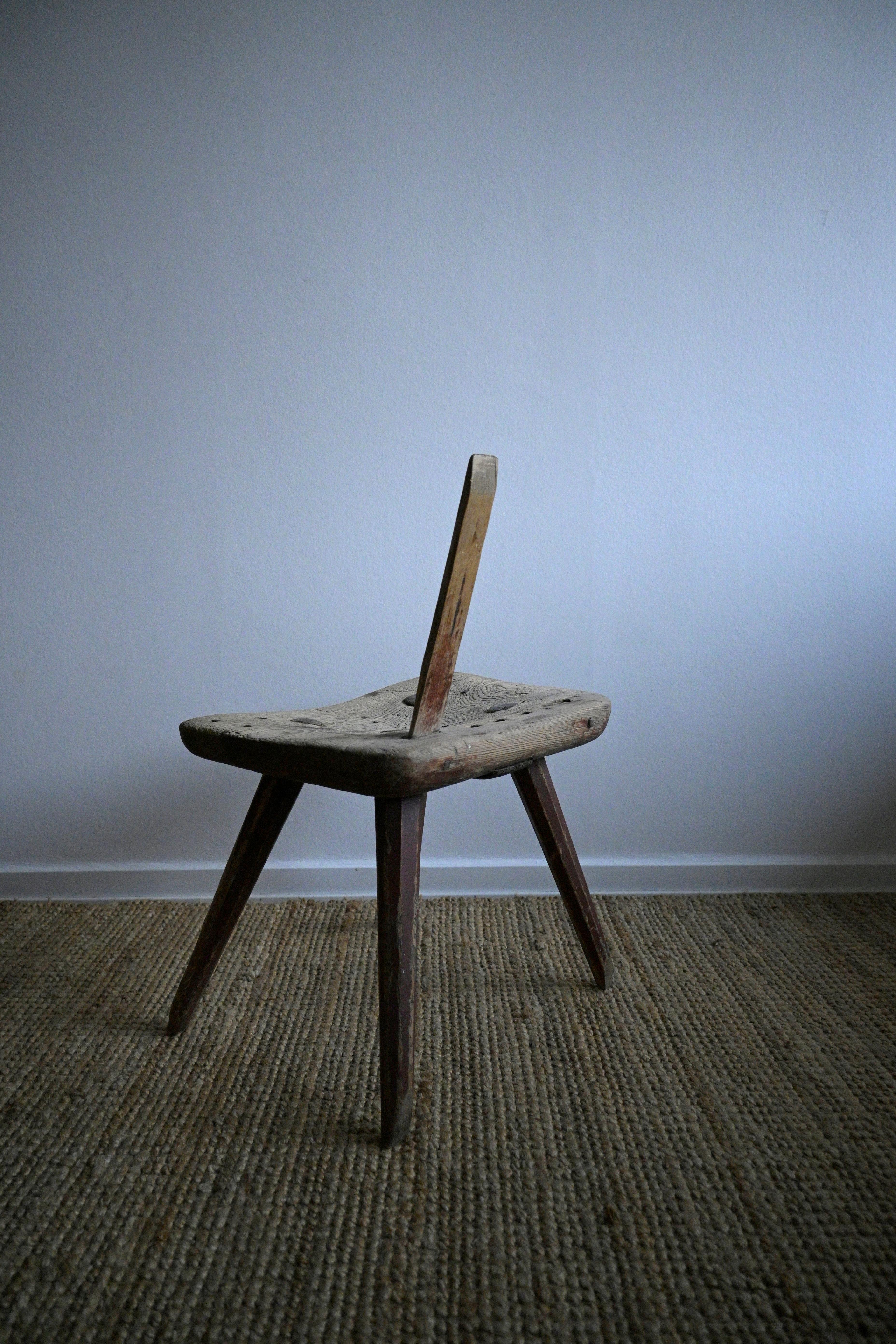 Scandinavian Modern Swedish Primitive Folkart Chair/Stool from Gräsmyran, Edsbyn cirka 1830s For Sale