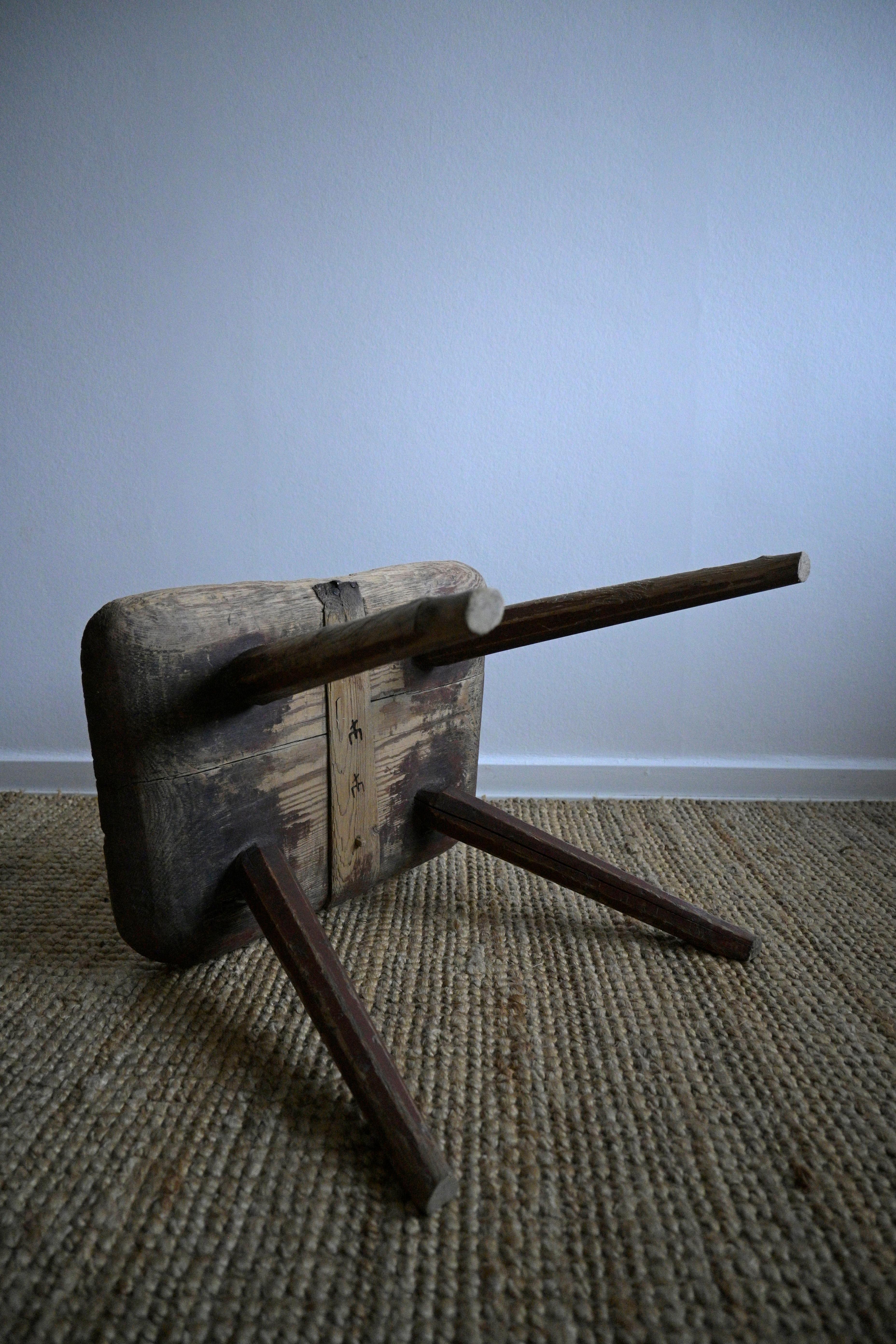 Birch Swedish Primitive Folkart Chair/Stool from Gräsmyran, Edsbyn cirka 1830s For Sale