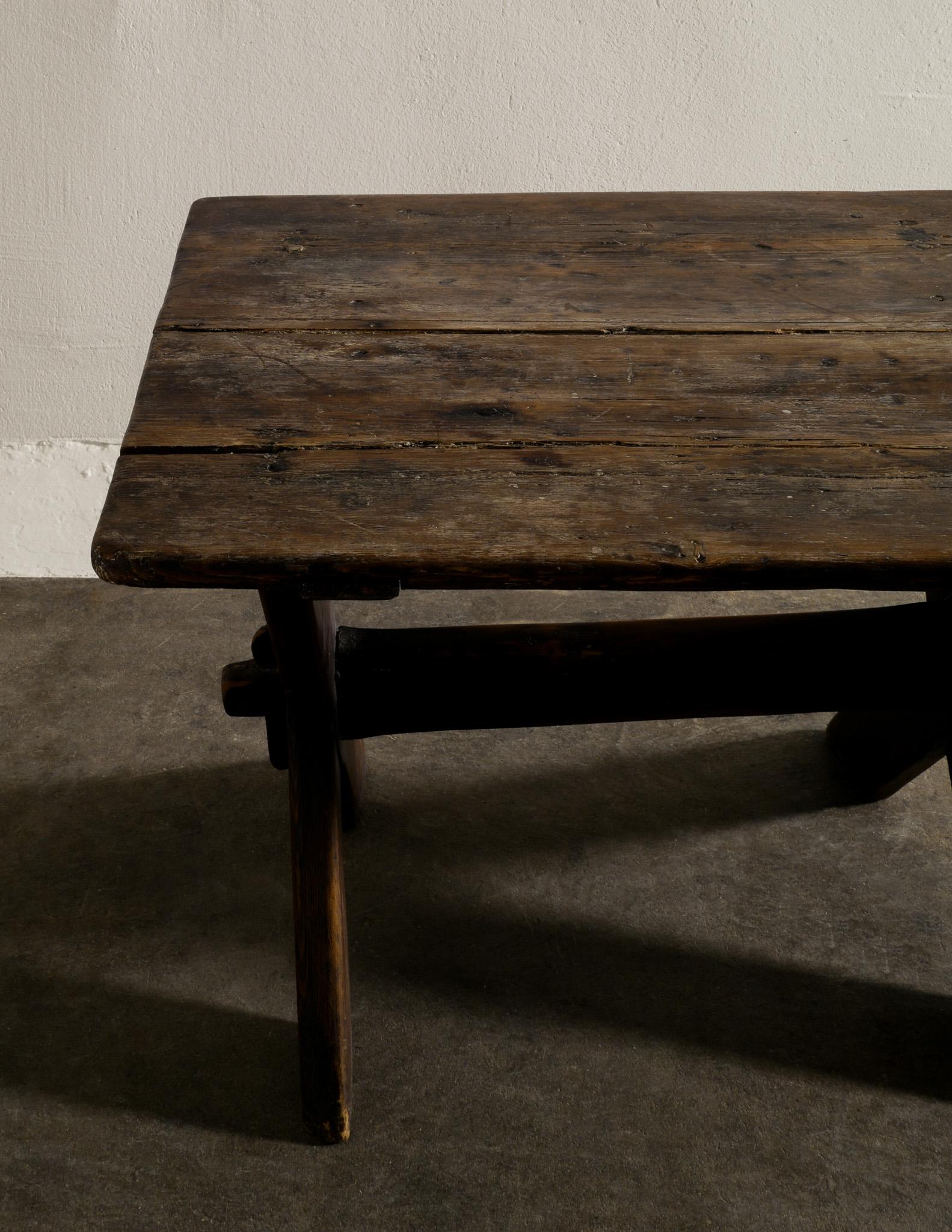 Swedish Primitive Side Coffee Table in Stained Pine Produced in the Late 1800s 1