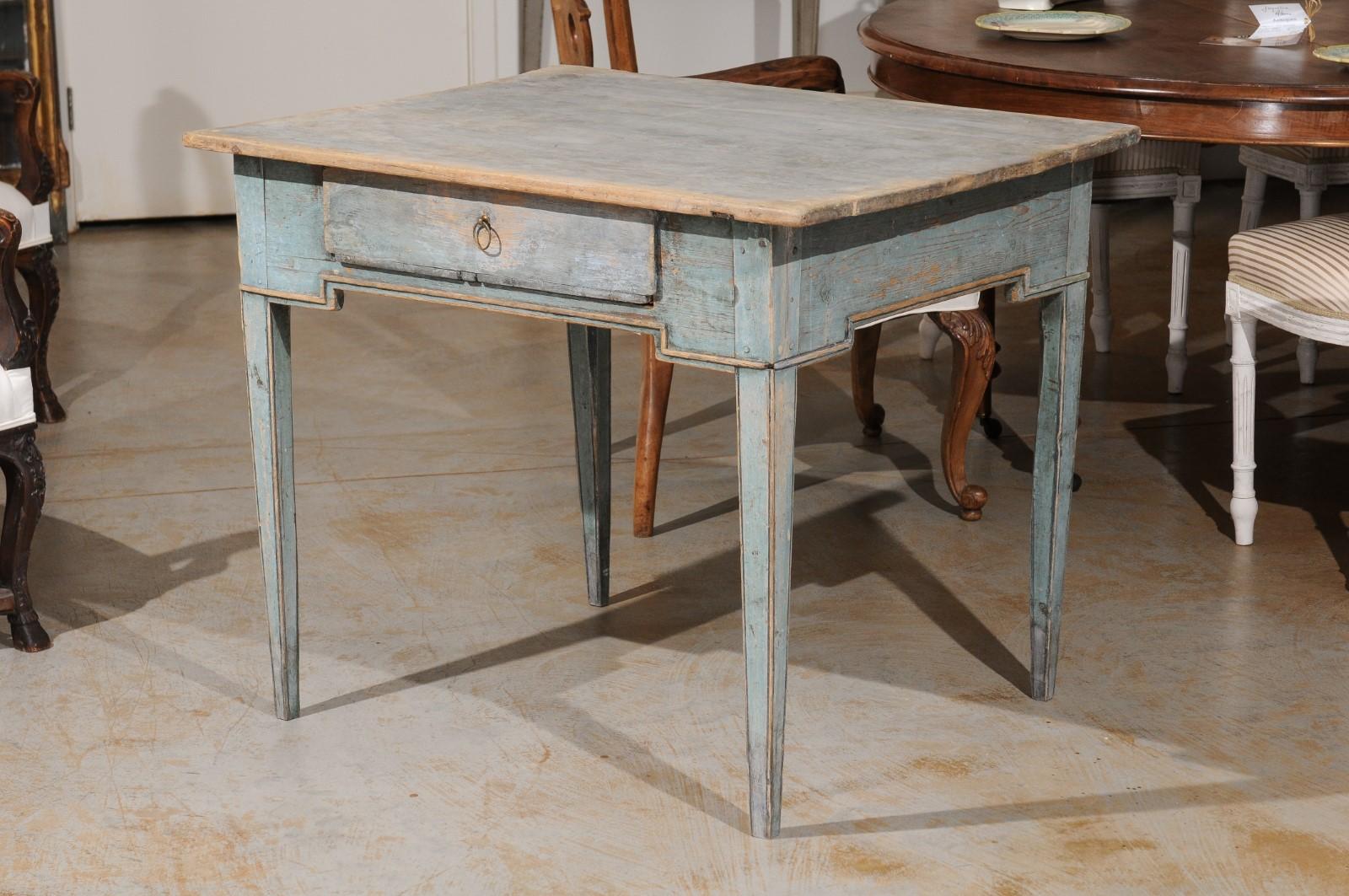 Swedish Provincial 1800s Painted Side Table with Single Drawer and Tapered Legs 8