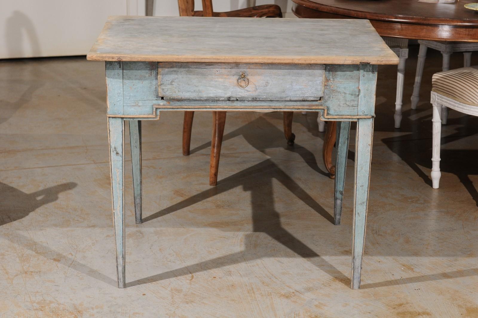Swedish Provincial 1800s Painted Side Table with Single Drawer and Tapered Legs 9