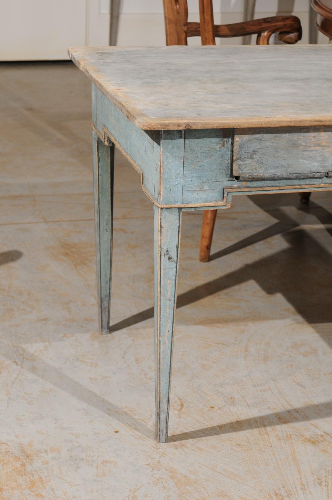French Provincial Swedish Provincial 1800s Painted Side Table with Single Drawer and Tapered Legs