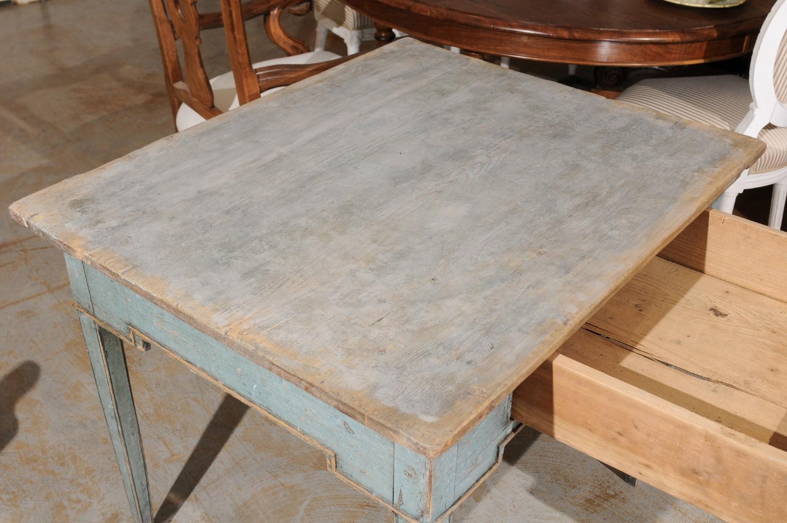 Swedish Provincial 1800s Painted Side Table with Single Drawer and Tapered Legs 2