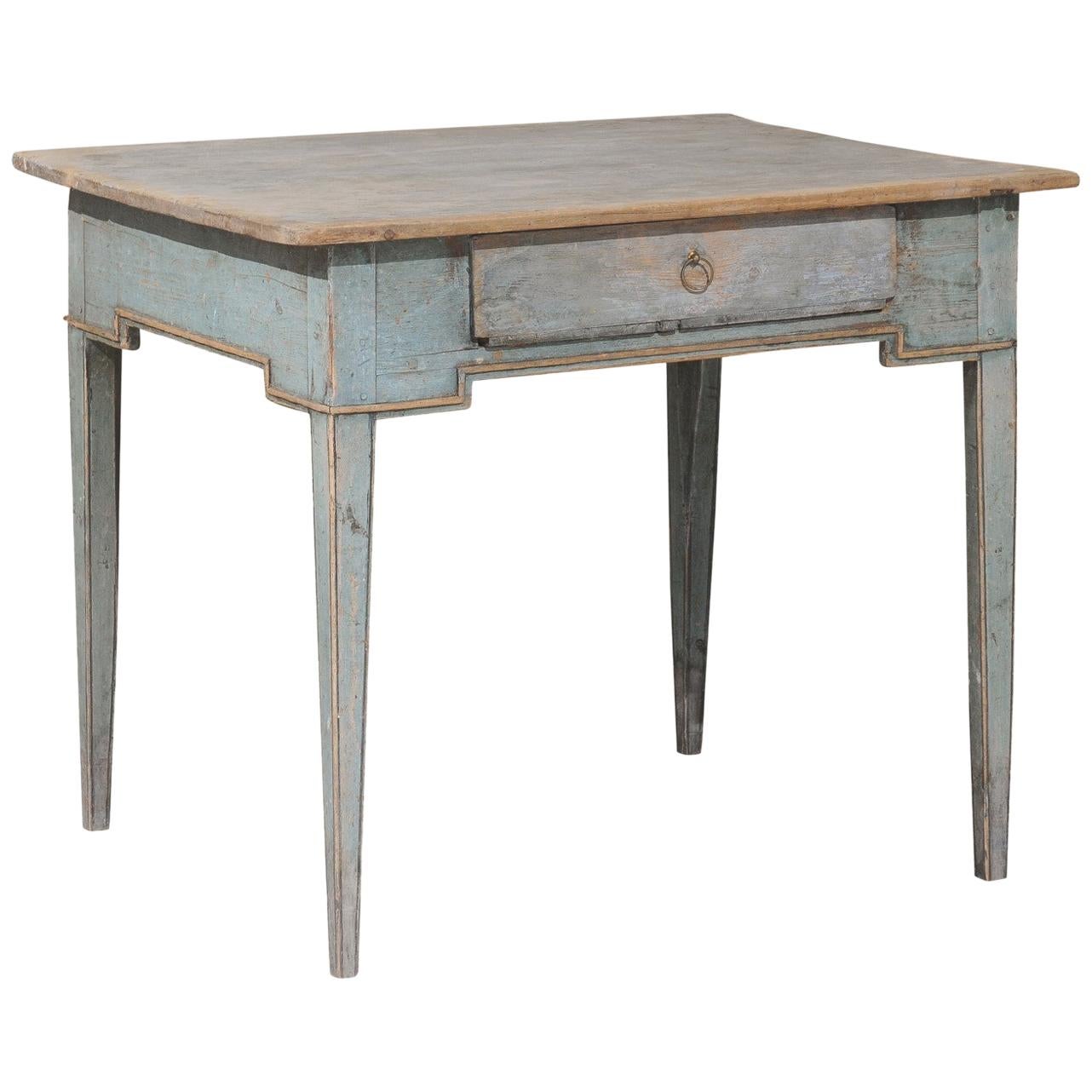 Swedish Provincial 1800s Painted Side Table with Single Drawer and Tapered Legs