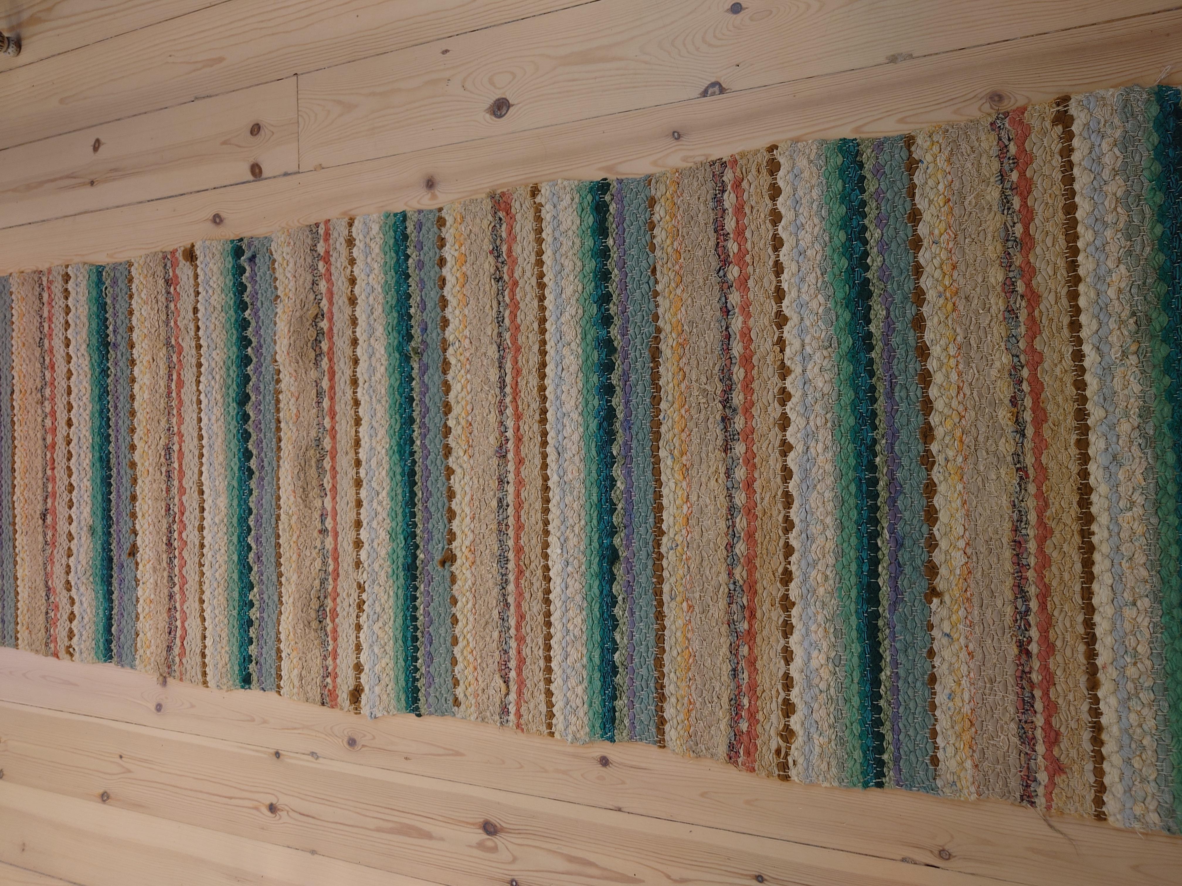Hand-Woven Swedish  Rag Rug country Folkart hand woven For Sale