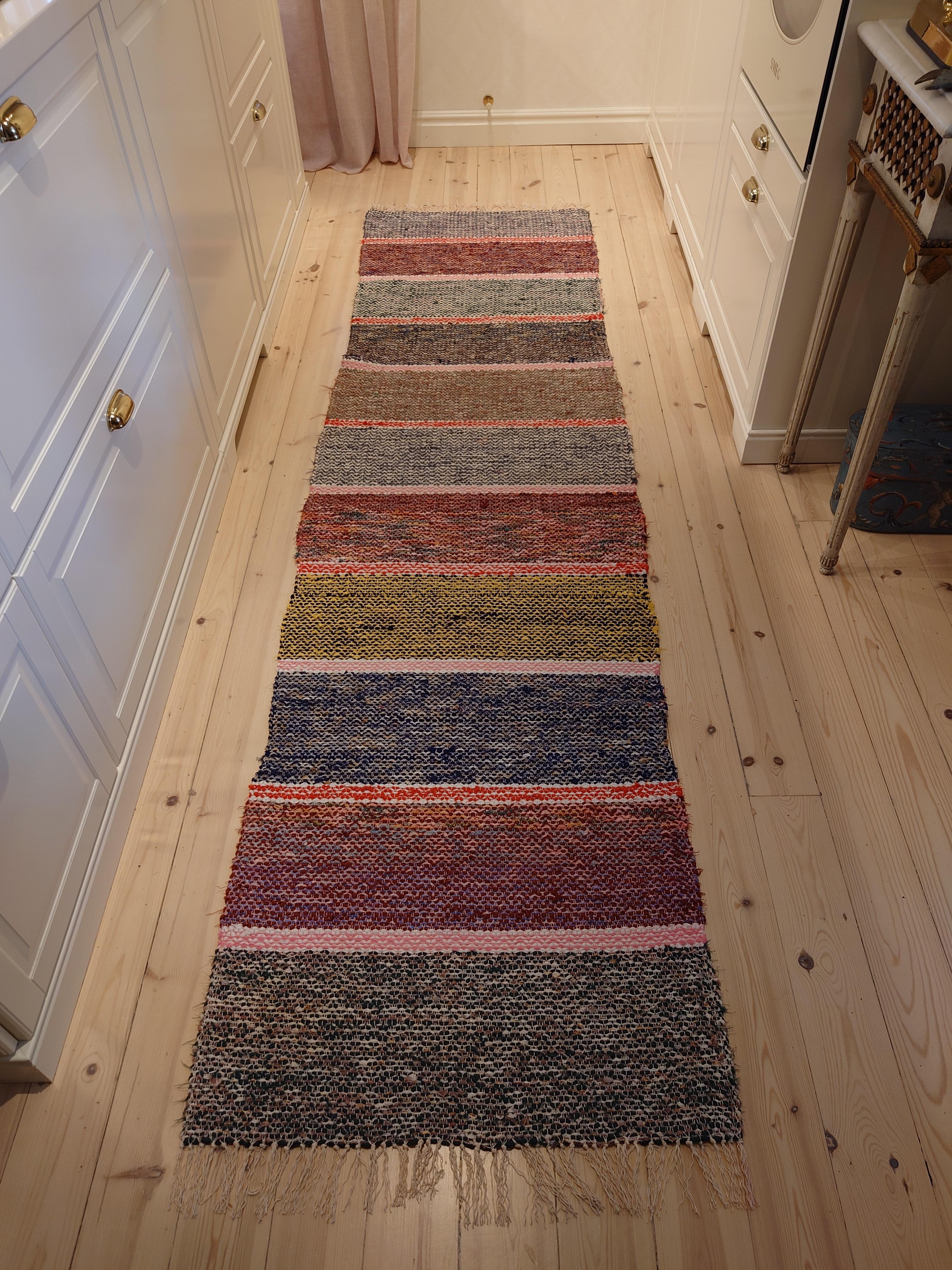 A fantastically Swedish Rag Rug in beautiful color & pattern.
Handwoven in Boden Northern Sweden .
The rug is freshly washed.
Vintage & antique Swedish Rag Rugs from Sweden comes in a variety of color shemes and patterns. They are woven traditional