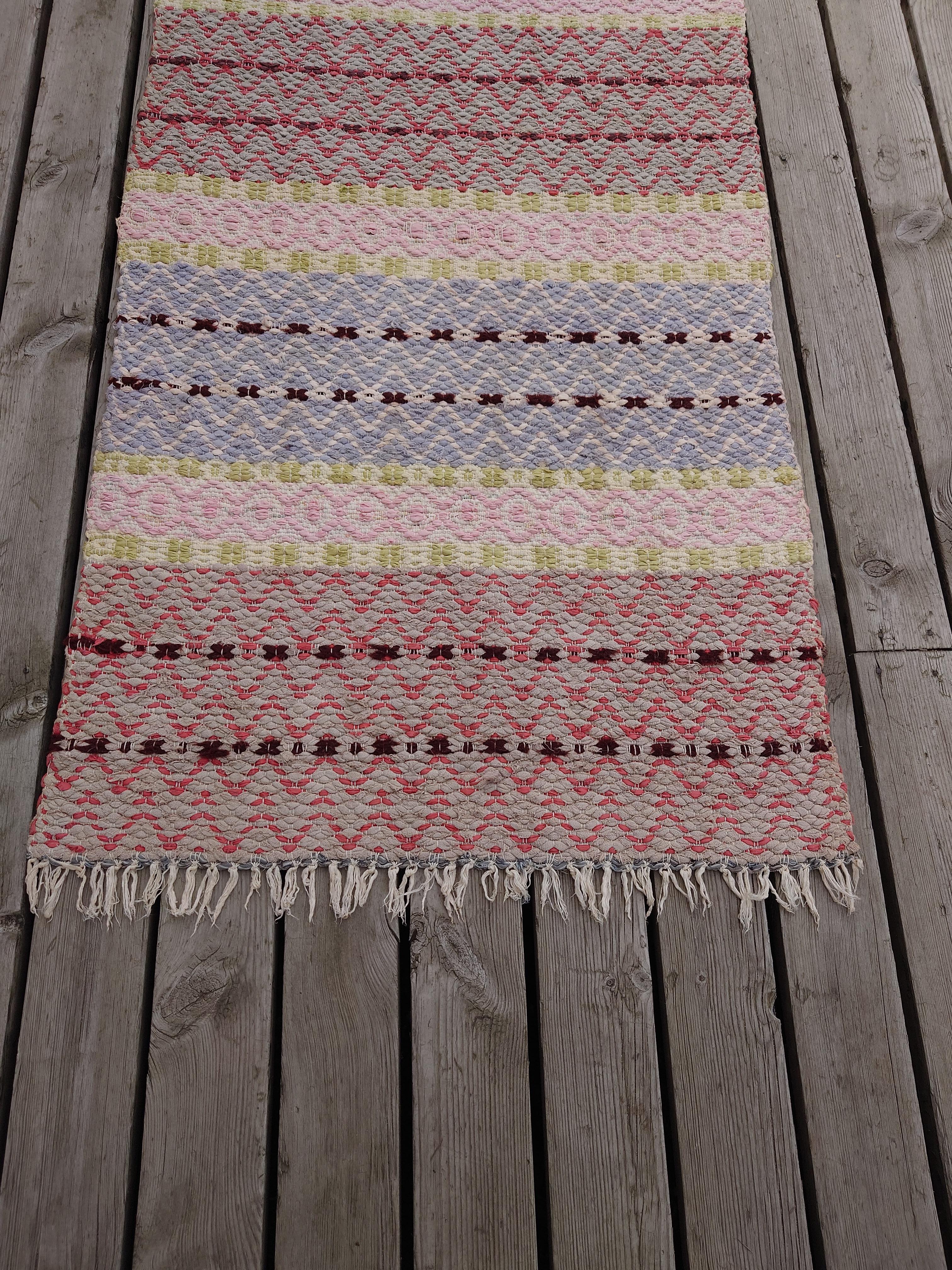 Schwedischer Rag-Teppich, handgewebt, pastellfarben (Land) im Angebot