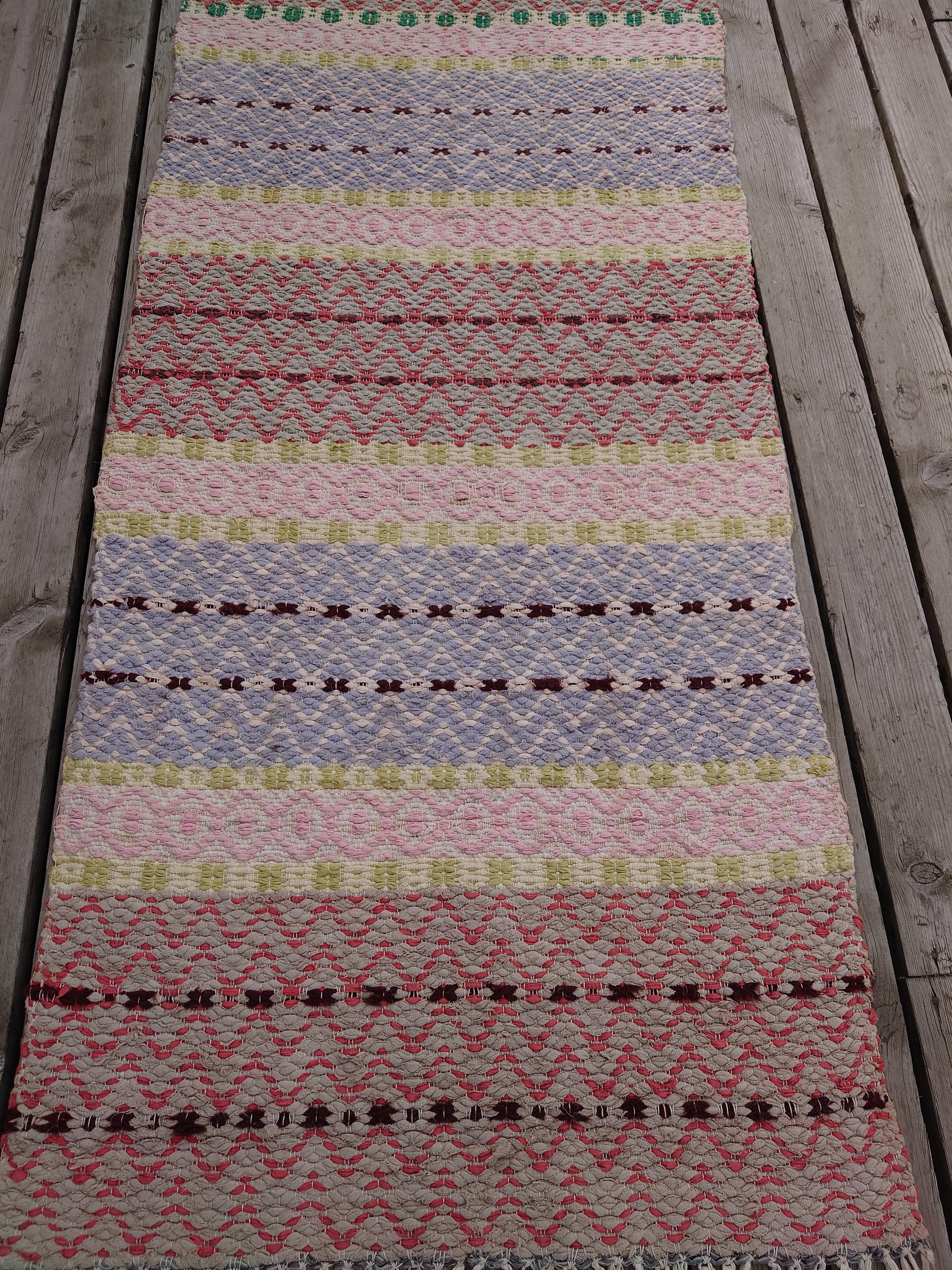Schwedischer Rag-Teppich, handgewebt, pastellfarben (Handgewebt) im Angebot