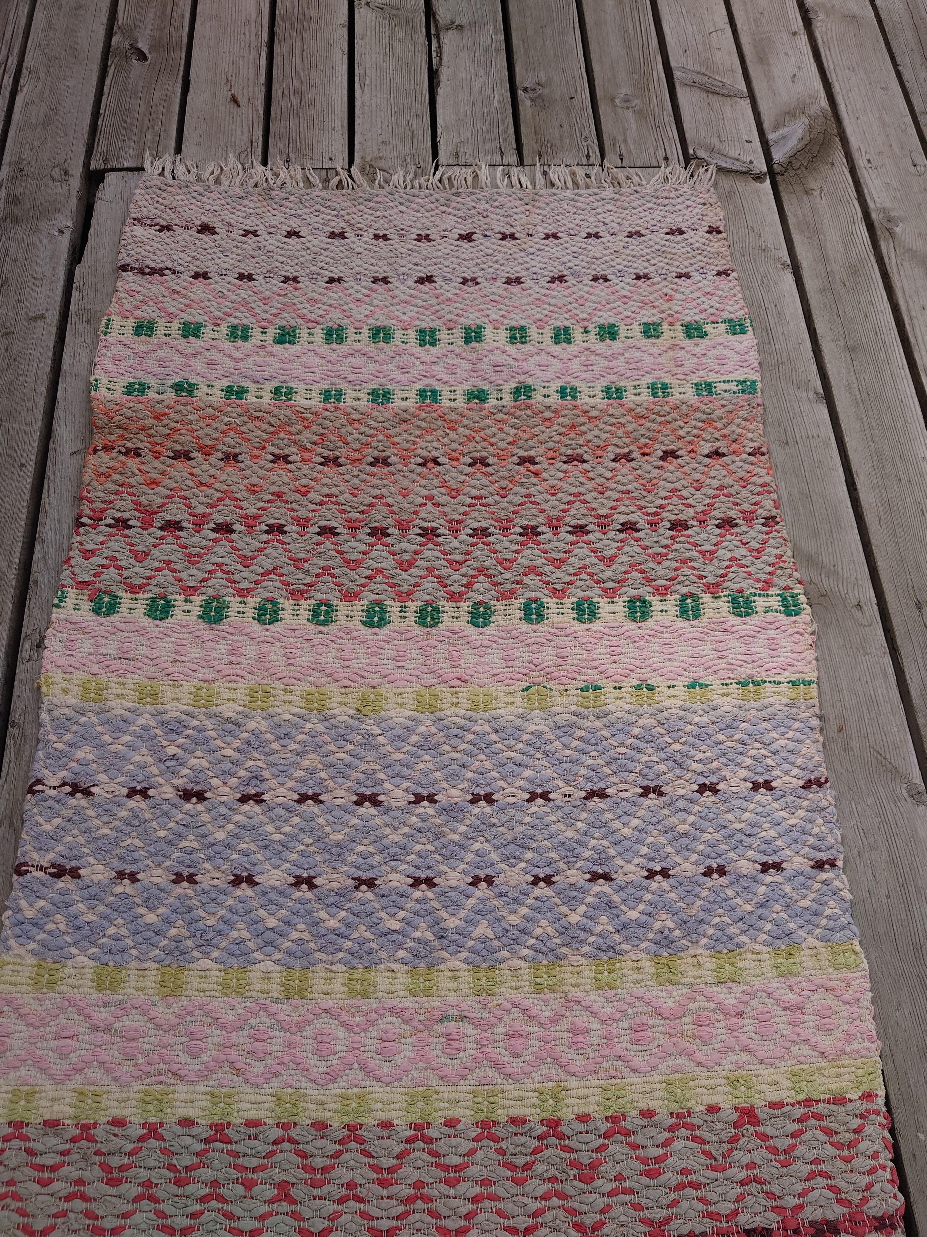 Schwedischer Rag-Teppich, handgewebt, pastellfarben (20. Jahrhundert) im Angebot