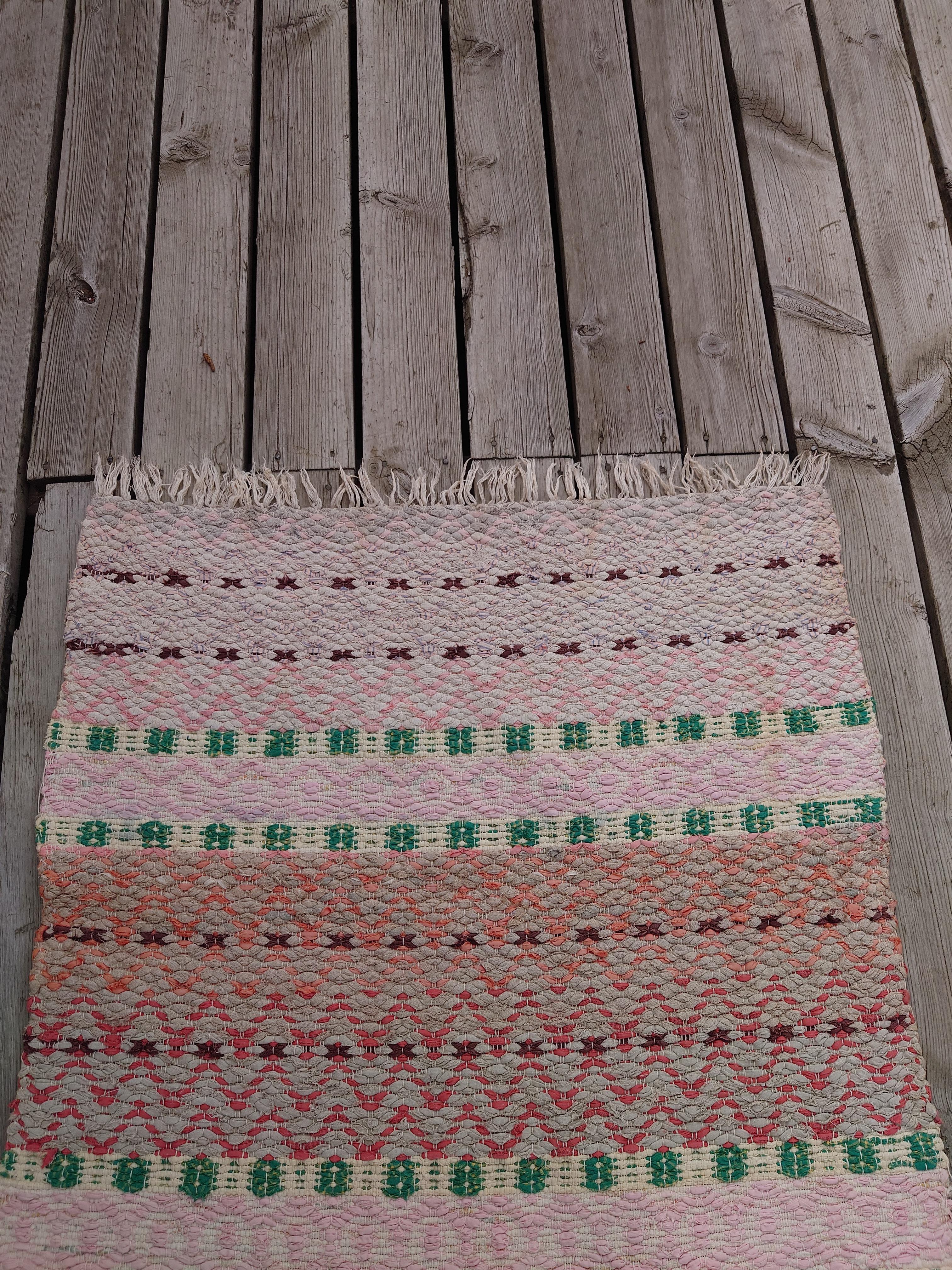 Hand-Woven Swedish Rag Rug Hand Woven Pastel Color For Sale