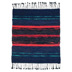 Swedish Rag Rug Handwoven Mid 20th Century Modern, with black perfect fringes.