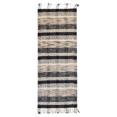 Swedish Rag Rug in Grey, Beige and Black, Handwoven Mid 20th Century