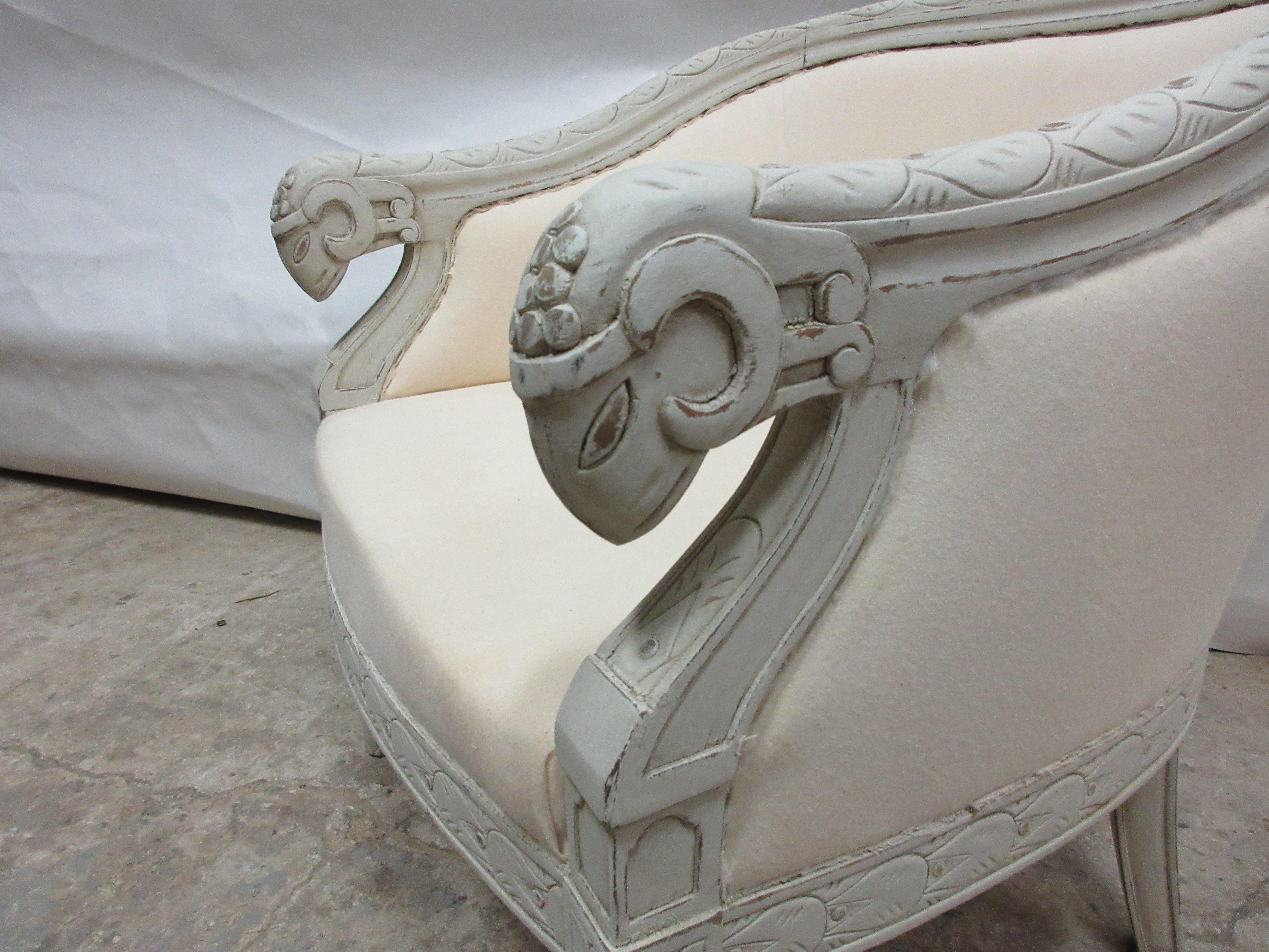 This is a Swedish ram's head bergère chair. Its been restored and repainted with milk paints 