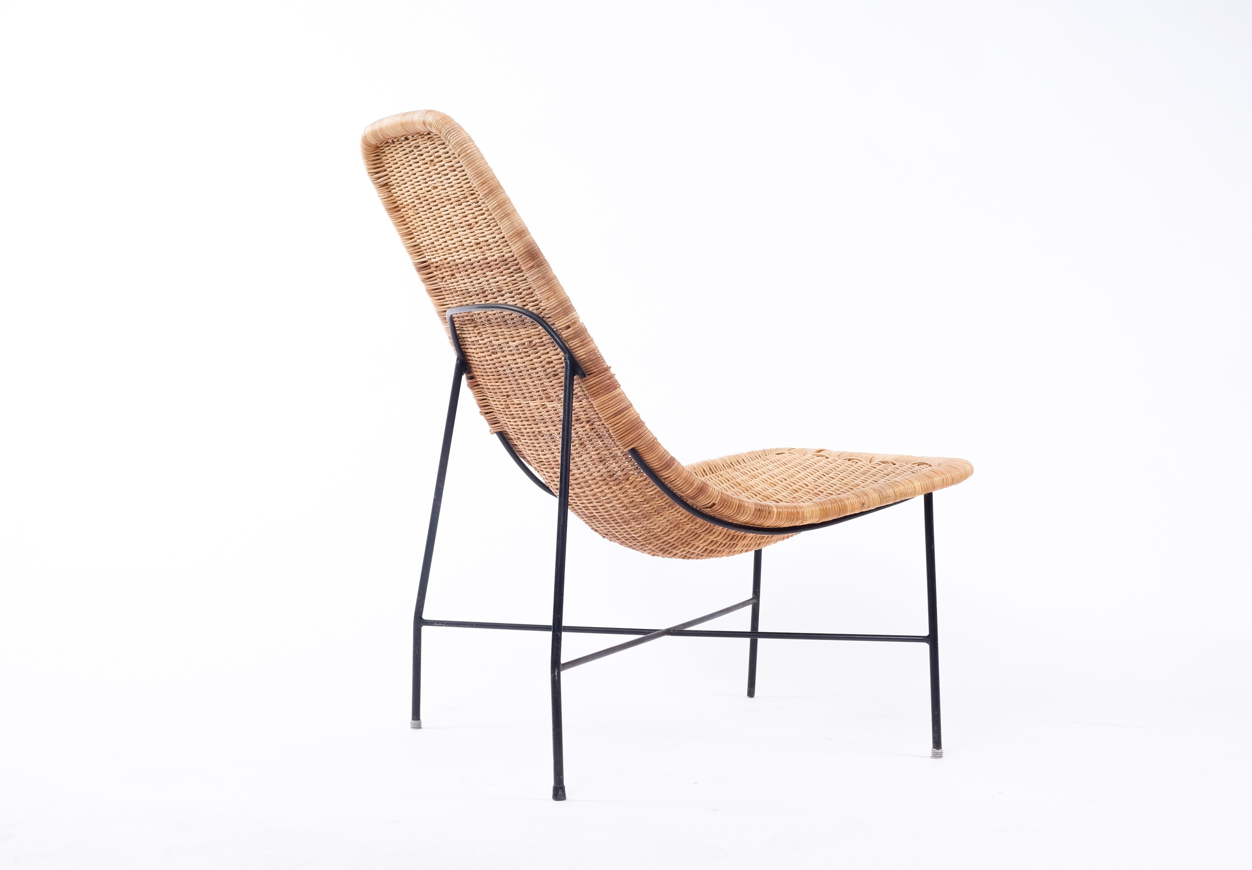Acier Fauteuil suédois en rotin, années 1960