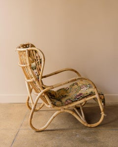 Swedish Rattan Lounge Chair with Floral Cushions, 1960s