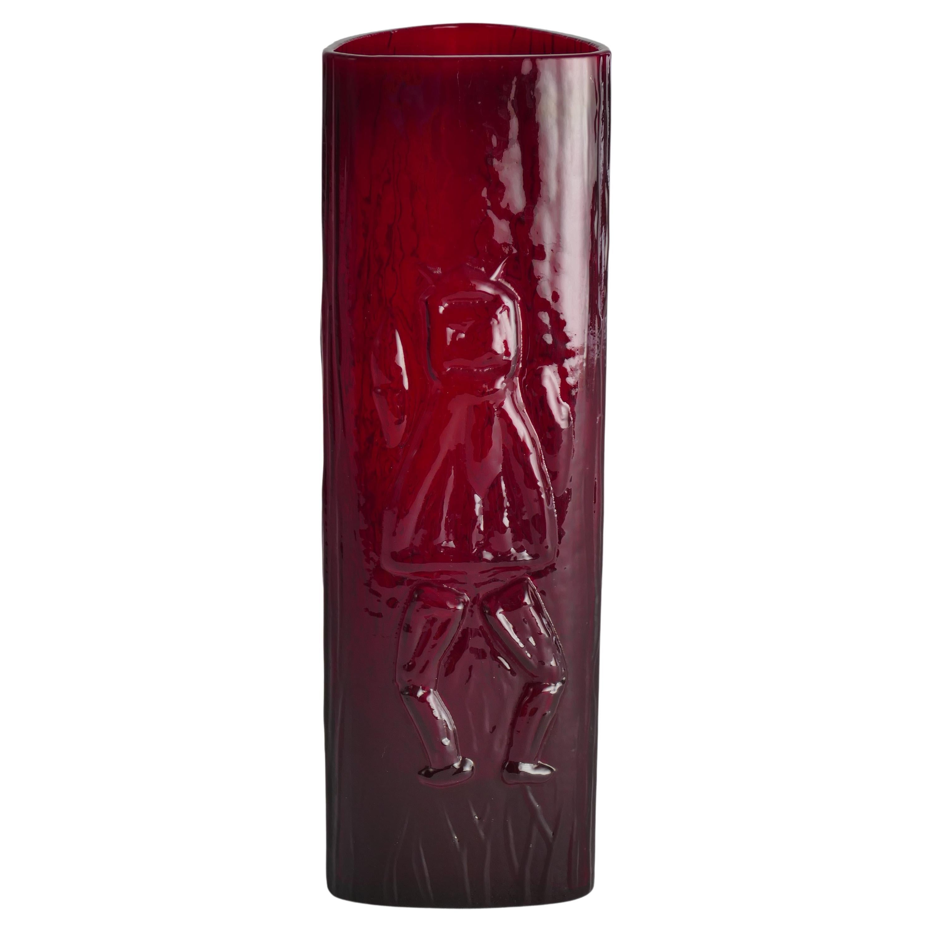 Swedish Red Devil Triangular Glass Vase by Christer Sjögren for Lindshammar For Sale
