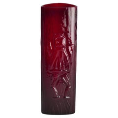 Swedish Red Devil Triangular Glass Vase by Christer Sjögren for Lindshammar