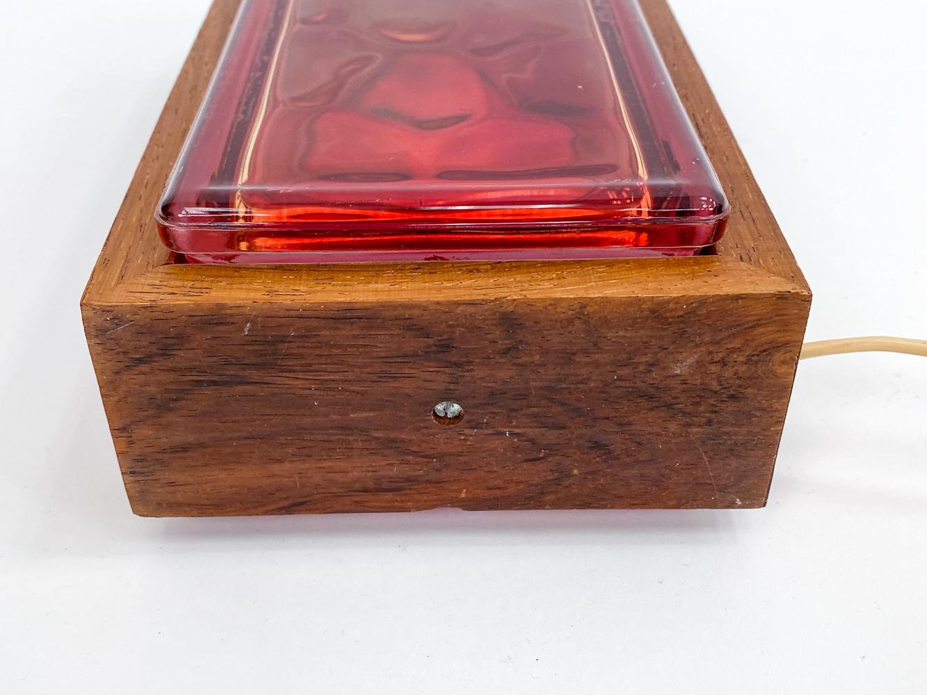 Swedish Red Glass Brick & Rosewood Table Lamp, c. 1960's For Sale 6