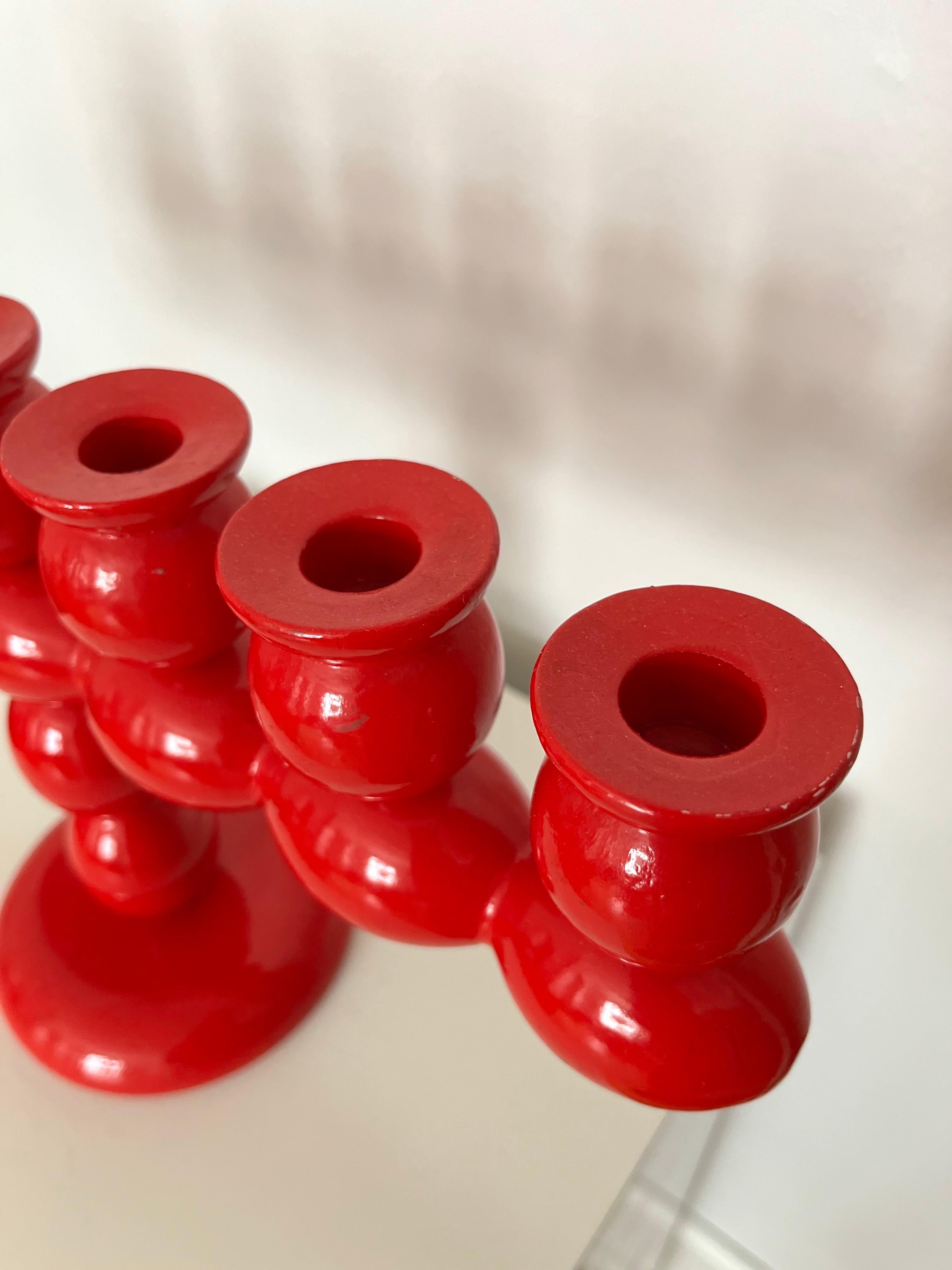 Swedish Red Lacquered Wood Candelabra, 1970s For Sale 6