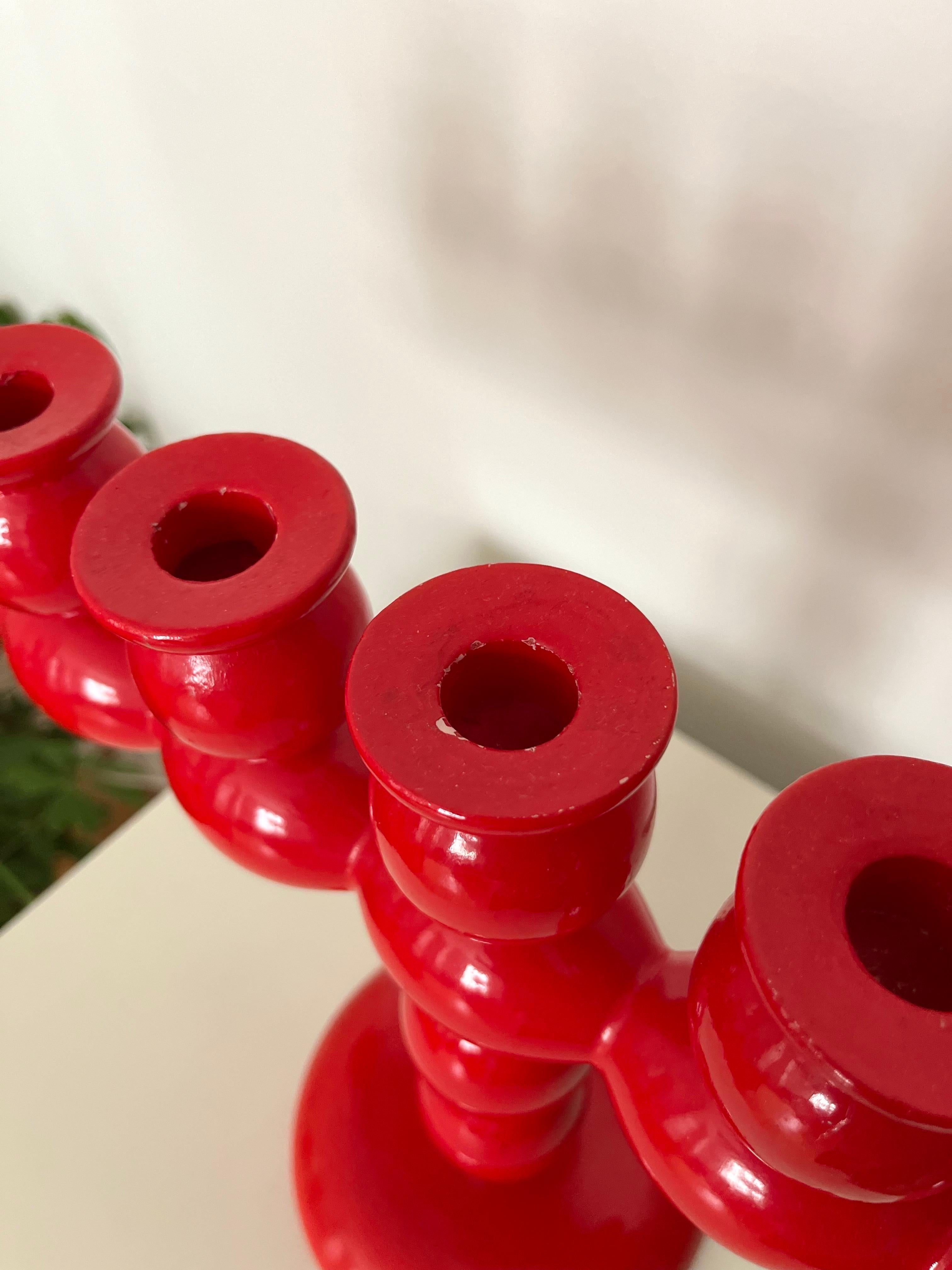 Swedish Red Lacquered Wood Candelabra, 1970s For Sale 7